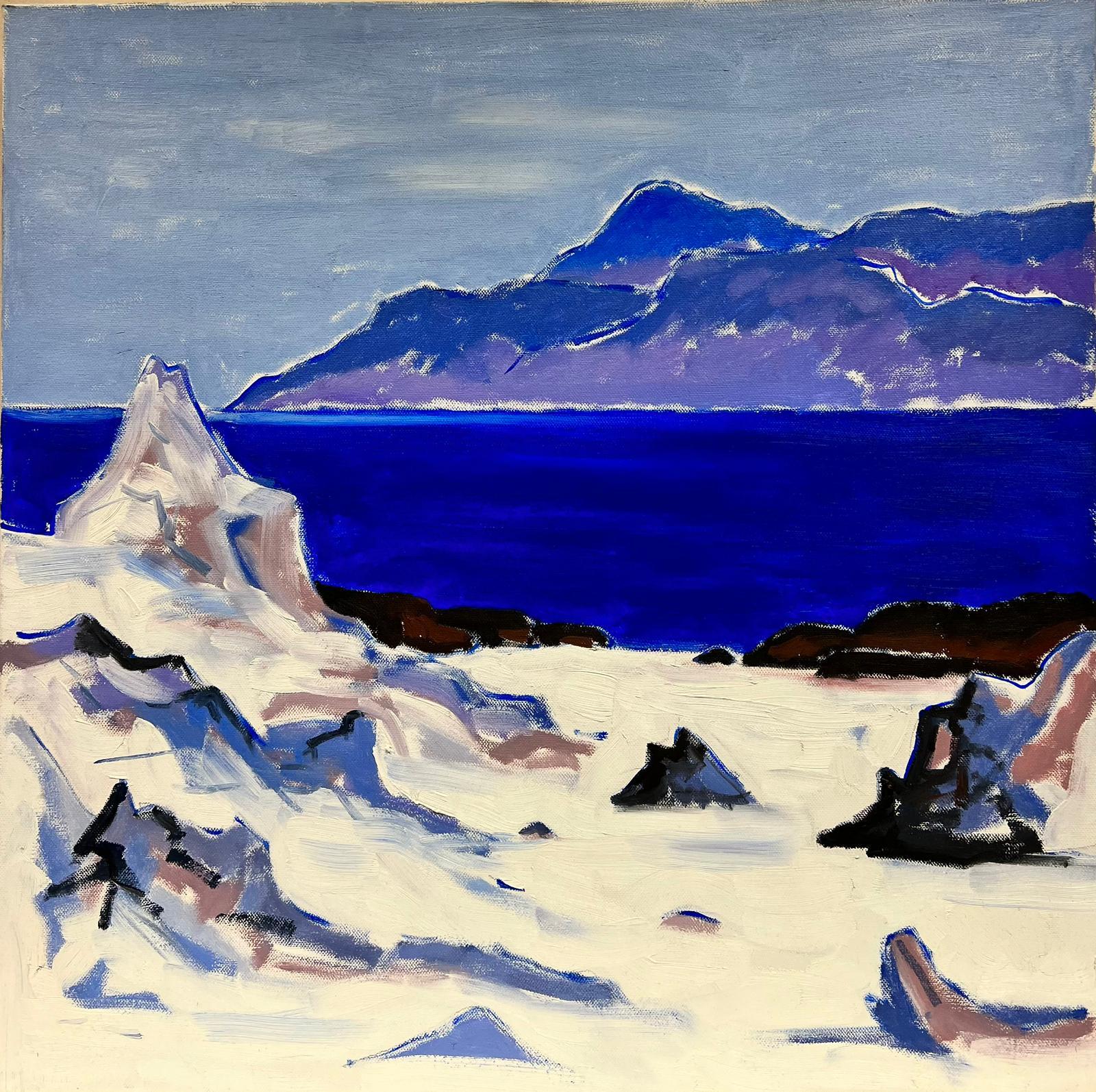Landscape Painting Scottish School - Peinture à l'huile moderniste écossaise sur toile Iona Blue Seas Purple Highlands