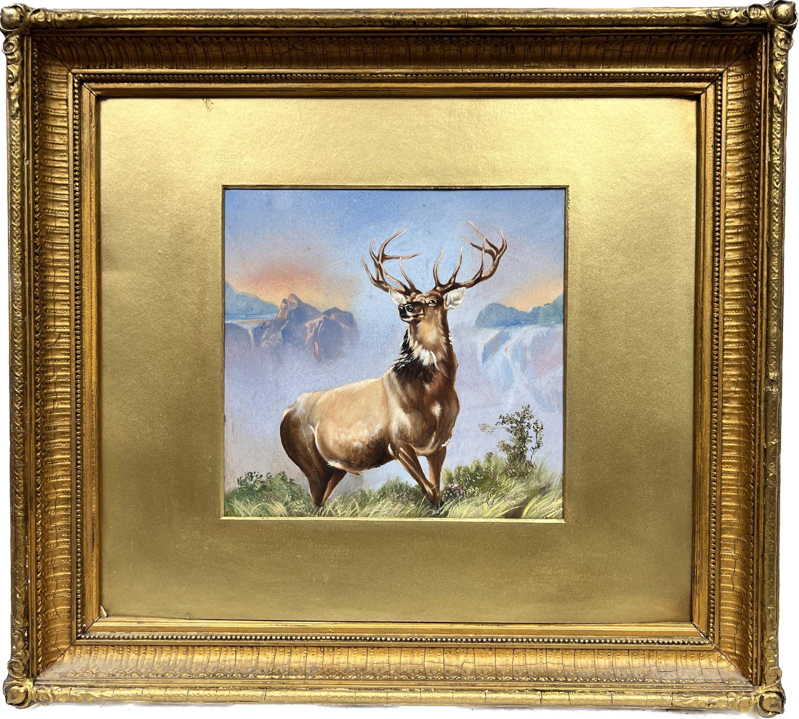 The Monarch of the Glen Antique Scottish Painting Highland Stag in Landscape