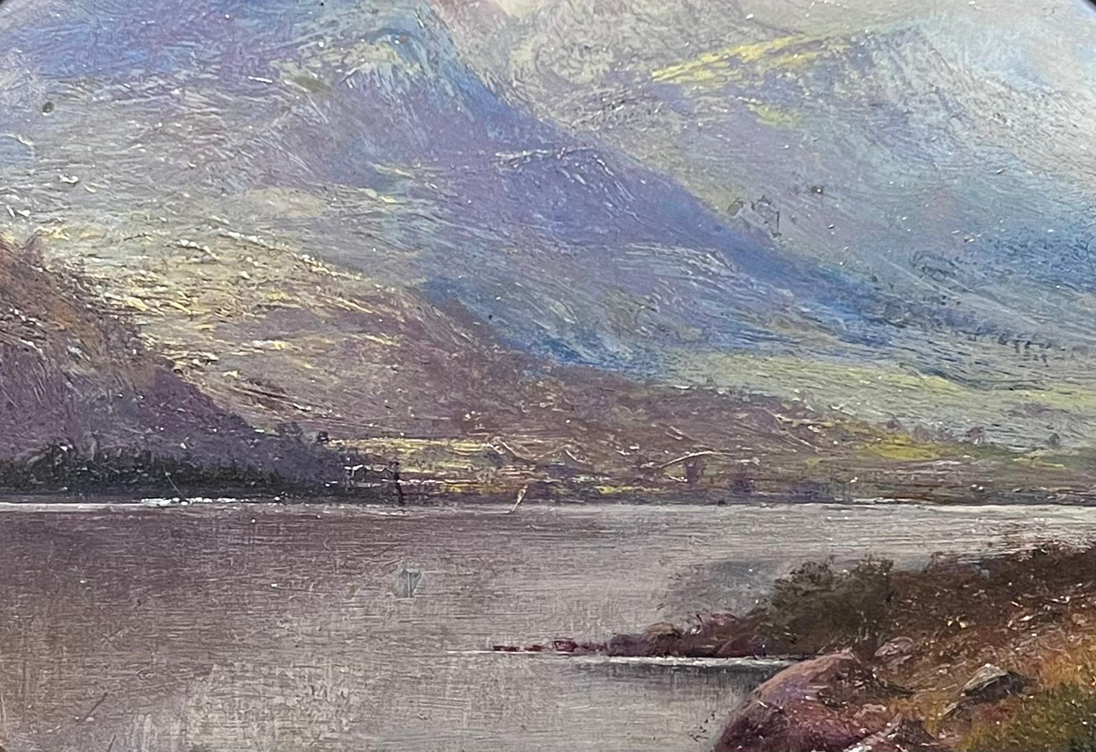 Antique Scottish Highland Loch Scene Oval Oil Painting in Gilt Frame For Sale 2