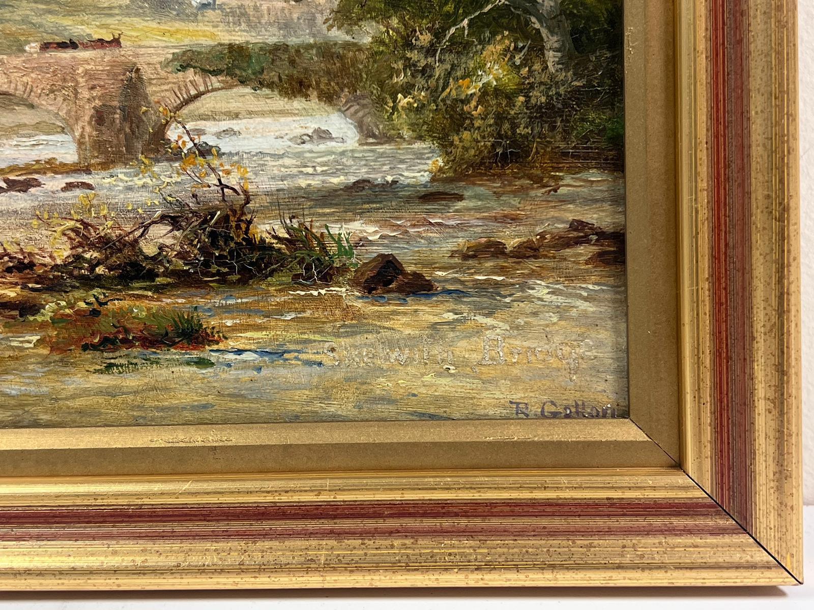 Antique Scottish Signed Oil Painting Cattle over Stone Bridge Highland River For Sale 1