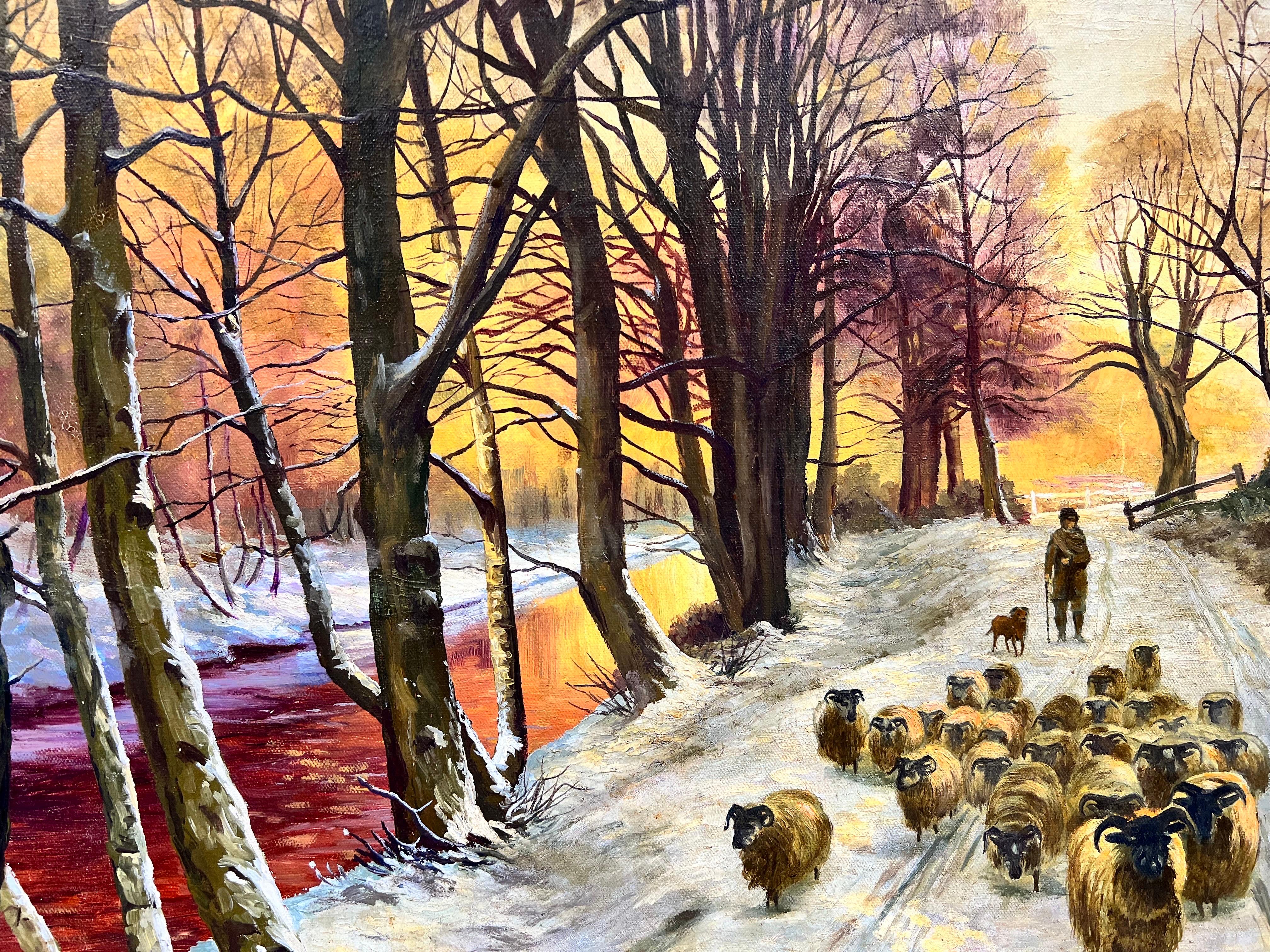 sheep in the snow painting