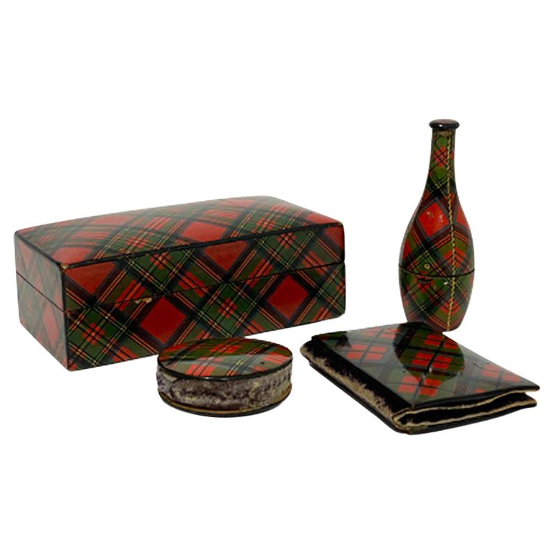 Scottish Sewing Set of Tartan Ware, 19th Century For Sale