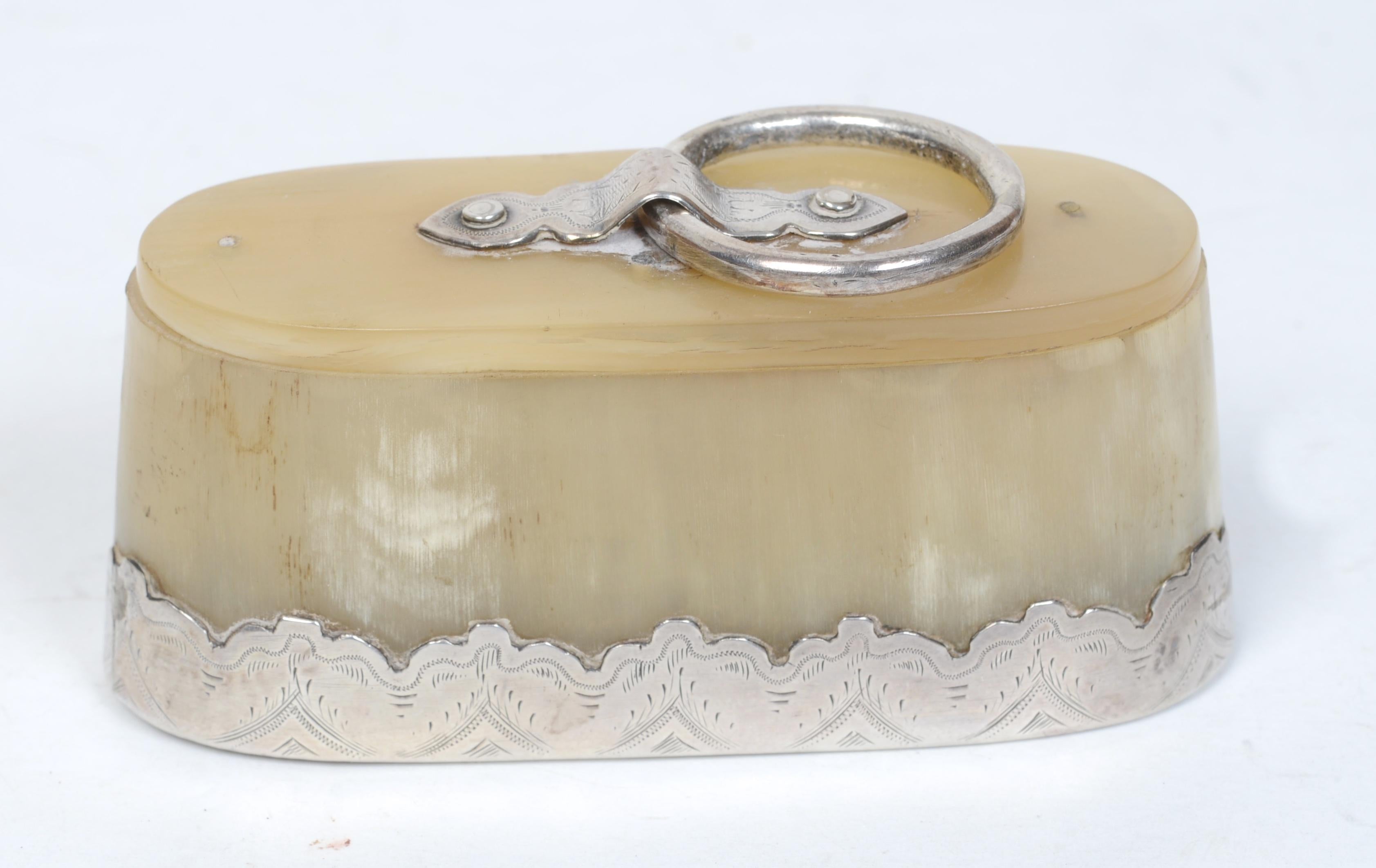 19th Century Scottish Silver Mounted Snuff Box With Attached Spoon By Andrew Wilkie c1838/39 For Sale