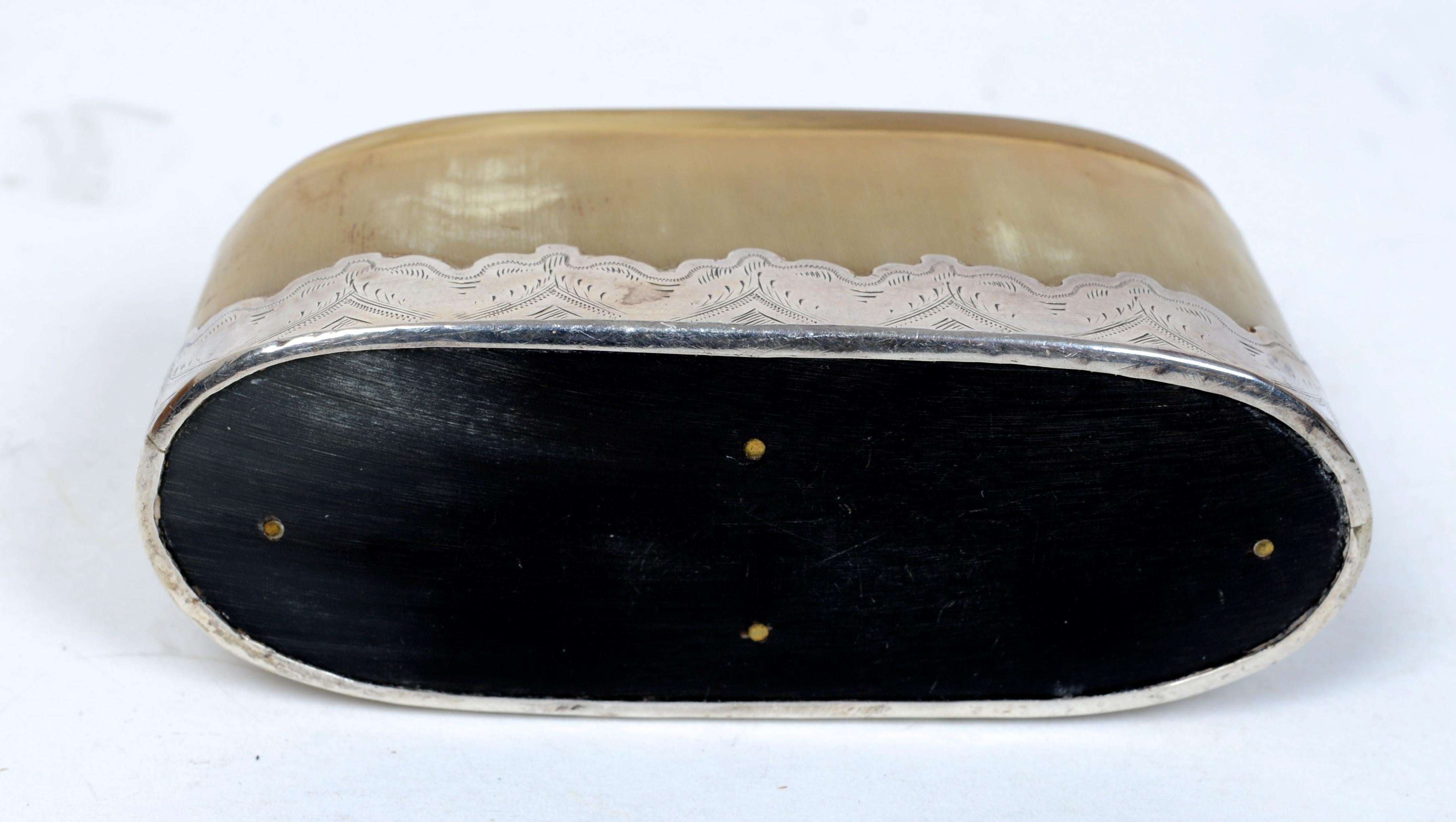Scottish Silver Mounted Snuff Box With Attached Spoon By Andrew Wilkie c1838/39 For Sale 1