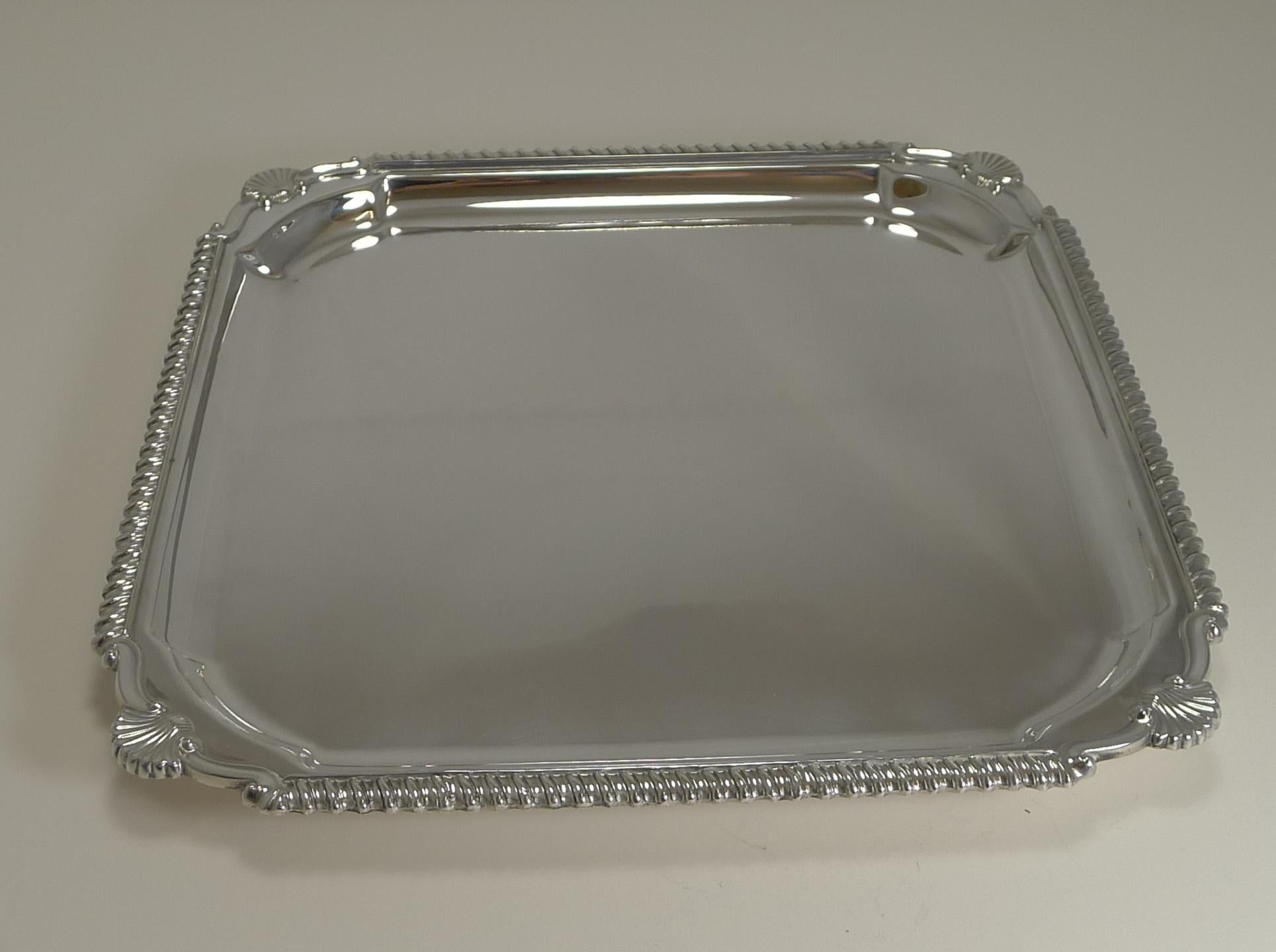 Scottish Square Silver Plate Cocktail Tray / Serving Salver, circa 1910 1