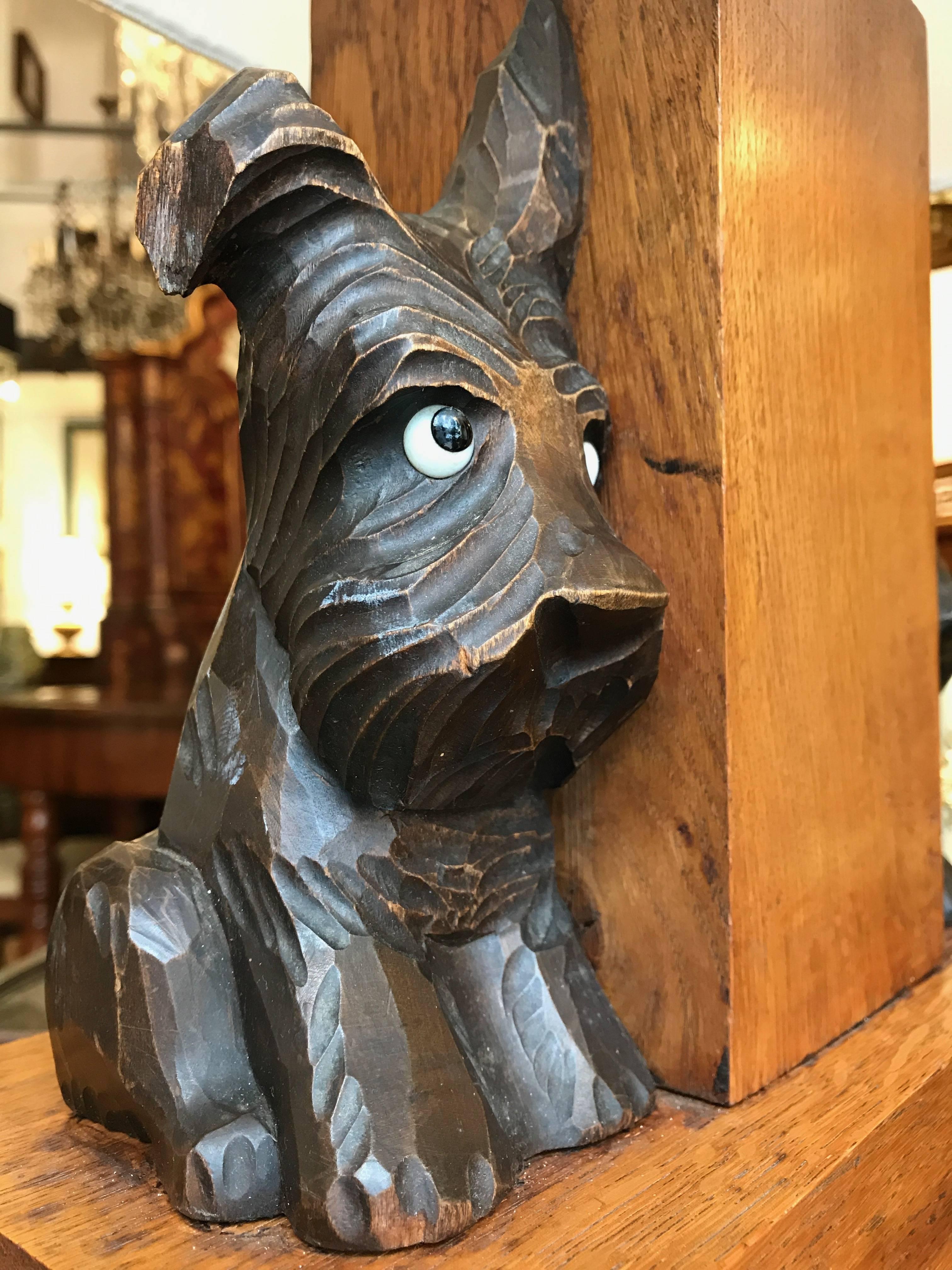 Art Deco Scottish Terrier Dog Figures Oak  Rectangular Table Lamp from France