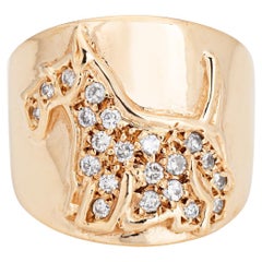 Scottish Terrier Dog Ring Diamond Wide Band 5 Vintage 14k Gold Animal Jewelry 