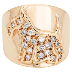 Scottish Terrier Hundering, Diamant, breiter Ring, schottisches Terrier, 5 Vintage 14k Gold, Tierschmuck