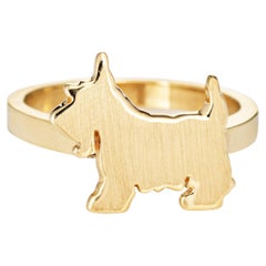 Scottish Terrier Ring Vintage 14k Yellow Gold Stacking Band Fine Animal Jewelry