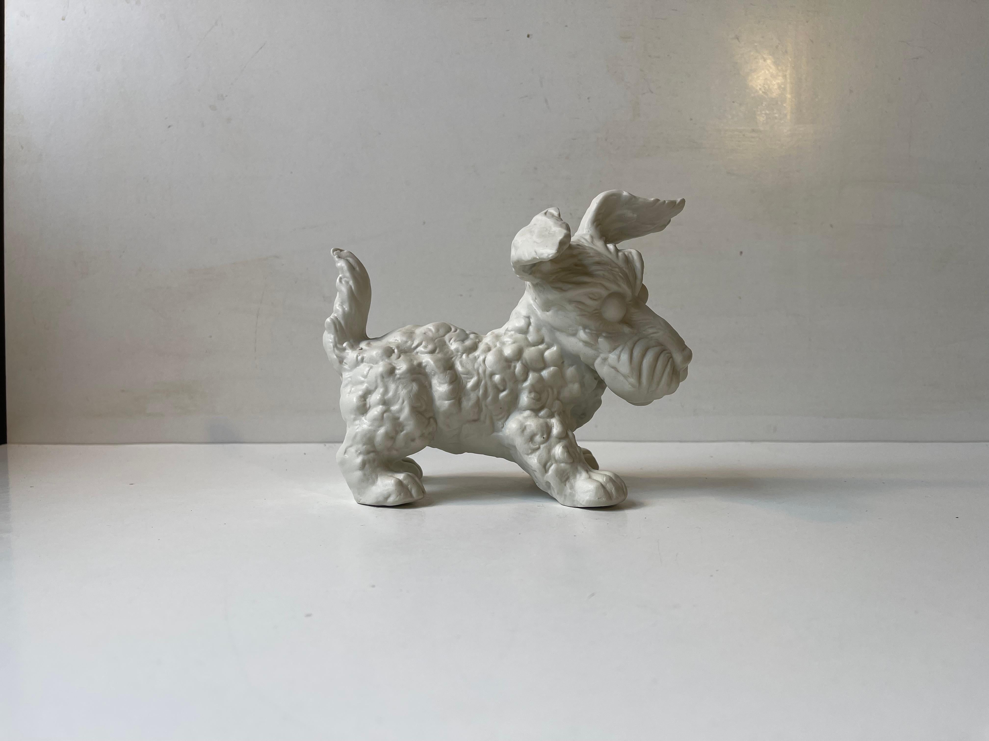 Mid-20th Century Scottish Terrier White Bisque Porcelain Figurine by Schaubach Kunst, 1950s For Sale