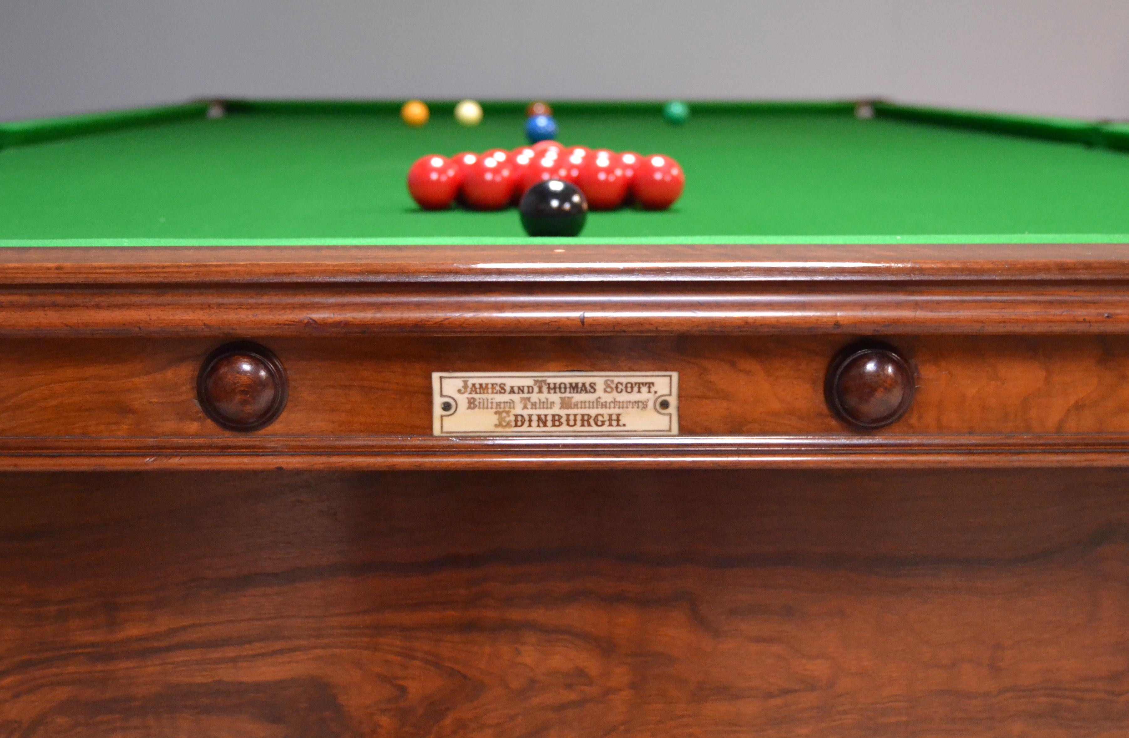 Scottish Victorian Billiard Snooker Pool Table Walnut, Made 1870 In Good Condition For Sale In Chilcompton, Radstock