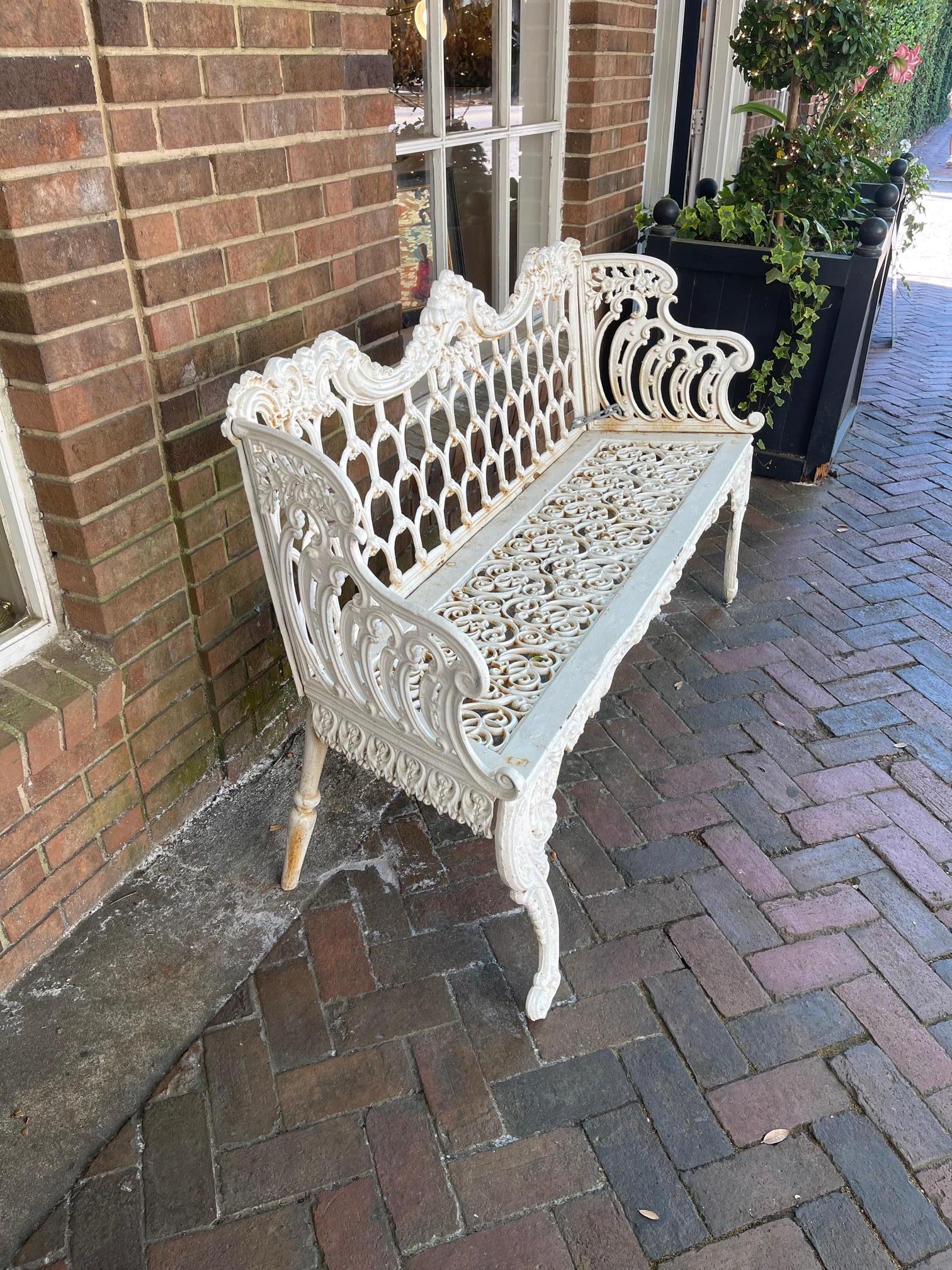Scottish Victorian Painted Cast Iron Bench with Scroll Design, Circa 1846 For Sale 5