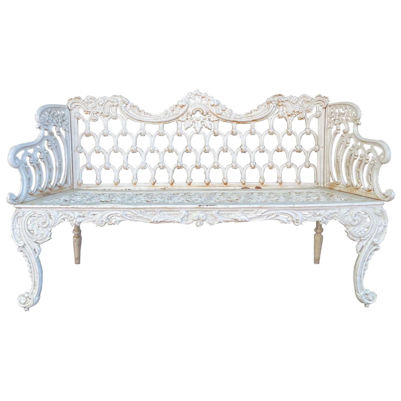 Scottish Victorian Painted Cast Iron Bench with Scroll Design, Circa 1846