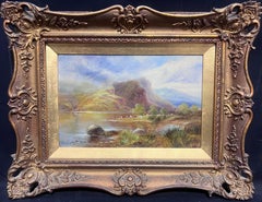 Antikes schottisches Ölgemälde Highlands Loch Scene, Rinder unter Sommerwolken, Landschaft, Landschaft