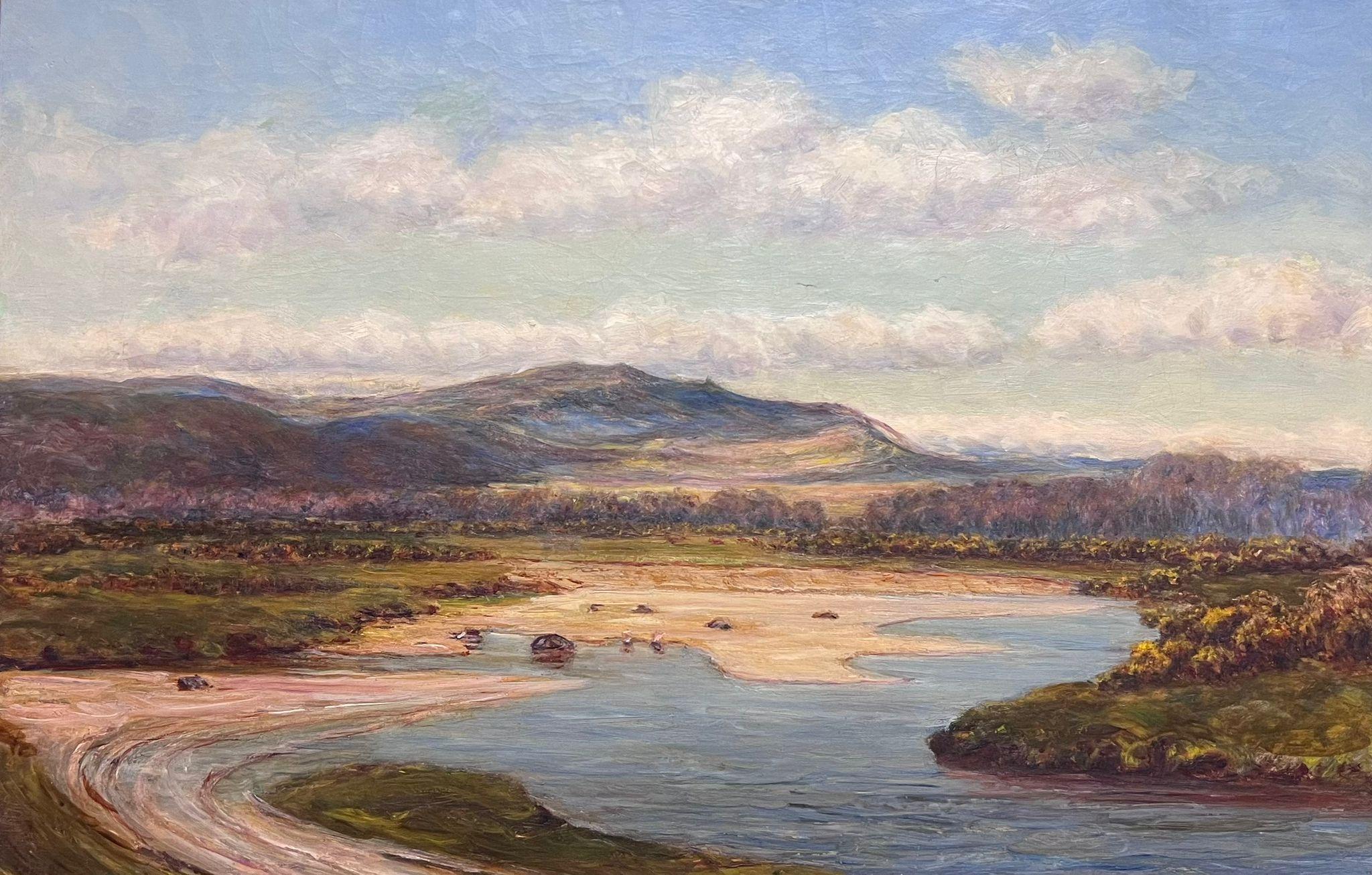 Grande pittura ad olio vittoriana delle Highlands scozzesi, paesaggio fluviale e spiagge sabbiose - Painting di Scottish Victorian