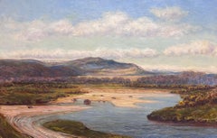 Large Victorian Scottish Highlands River Landscape Sandy Beaches Oil Painting