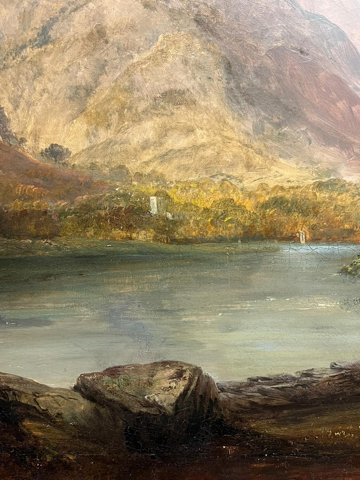 Large Victorian Scottish Oil Painting Highland Loch Bathed in Sunlight For Sale 4