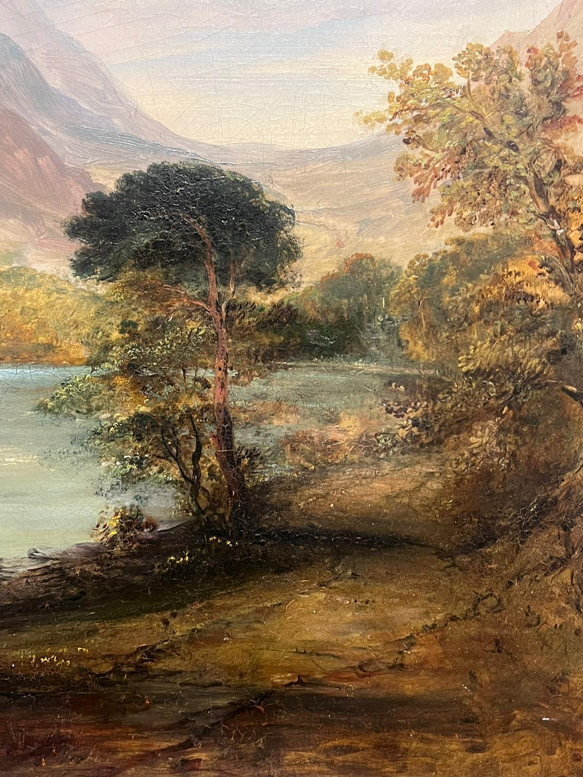 Large Victorian Scottish Oil Painting Highland Loch Bathed in Sunlight For Sale 5