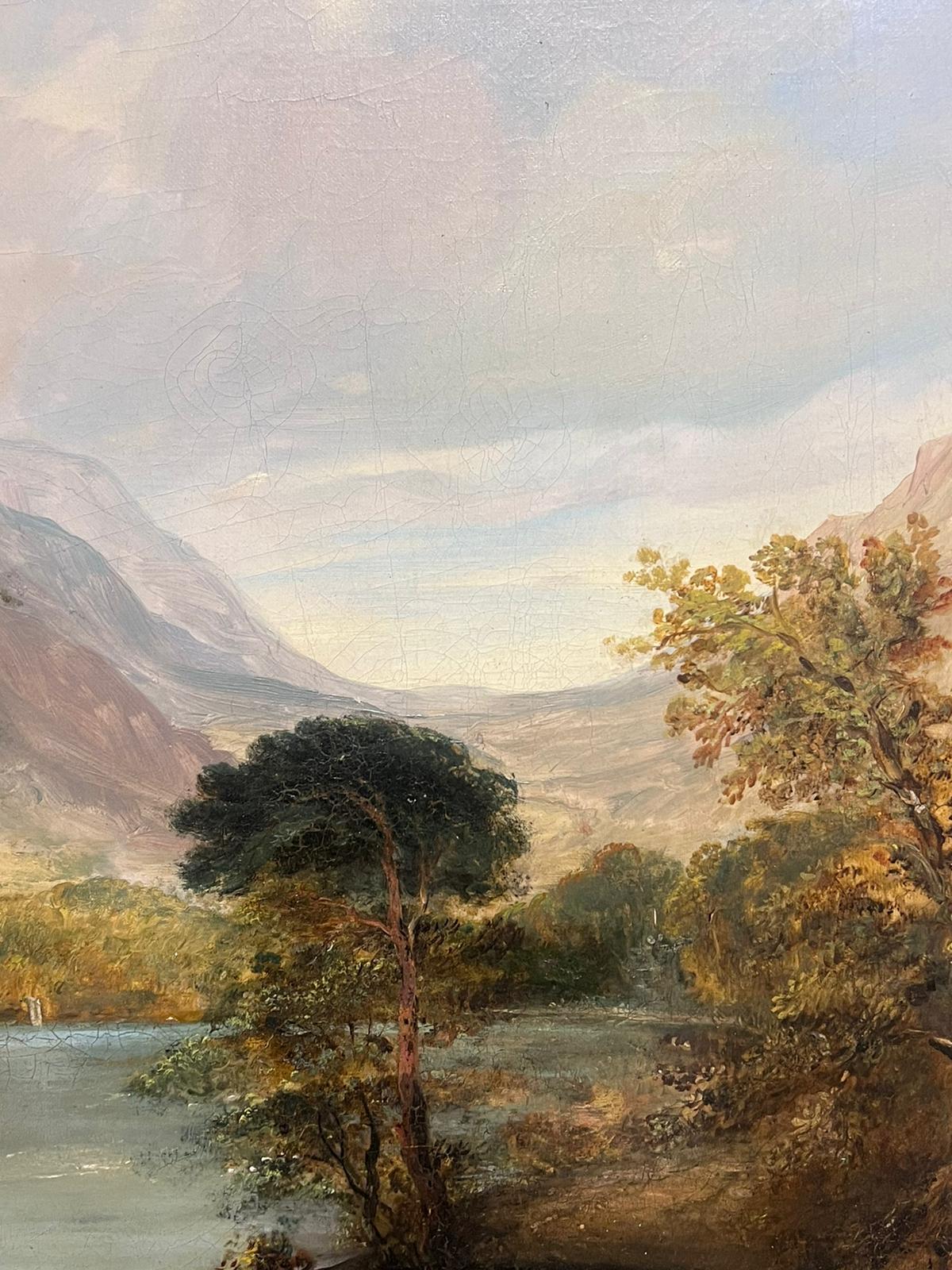 Large Victorian Scottish Oil Painting Highland Loch Bathed in Sunlight For Sale 6