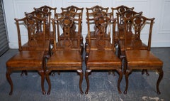 CONJUNTO VICTORIANO ESCOTISTA 12 SILLAS DE COMER DE CUERO TEñIDO RESTAURADAS POR JOHN TAYLOR