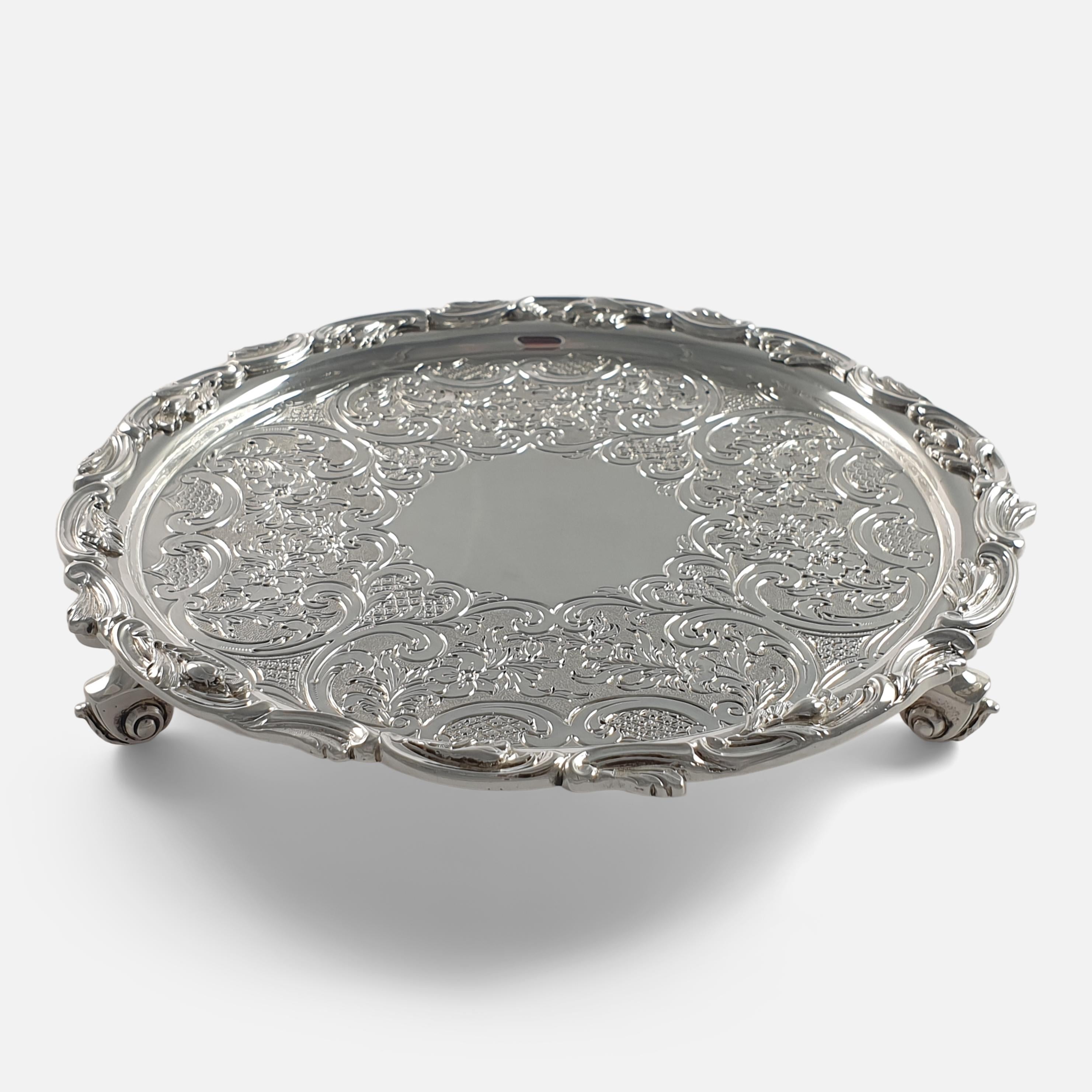 British Scottish Victorian Sterling Silver Salver, Marshall & Sons For Sale