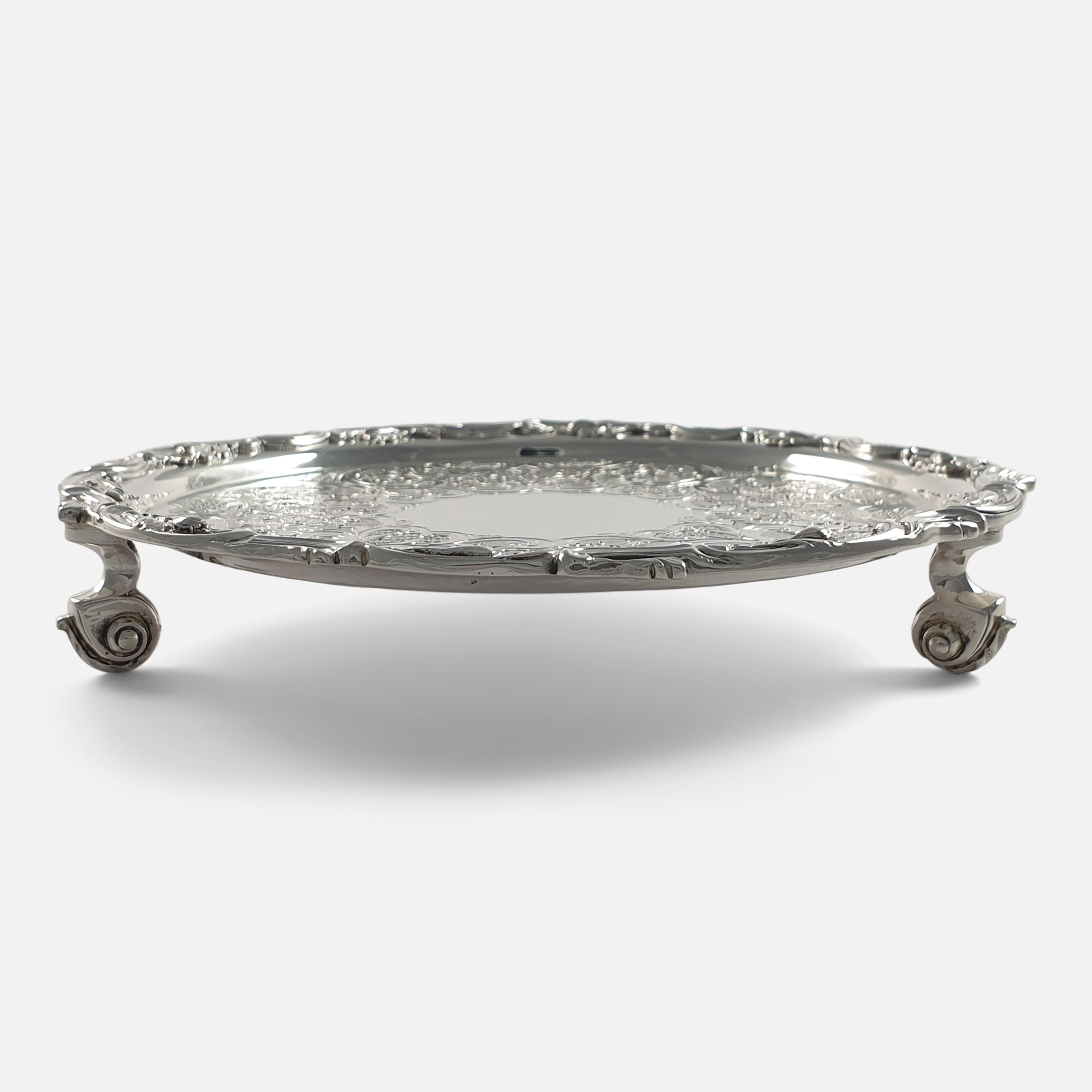 Mid-19th Century Scottish Victorian Sterling Silver Salver, Marshall & Sons For Sale