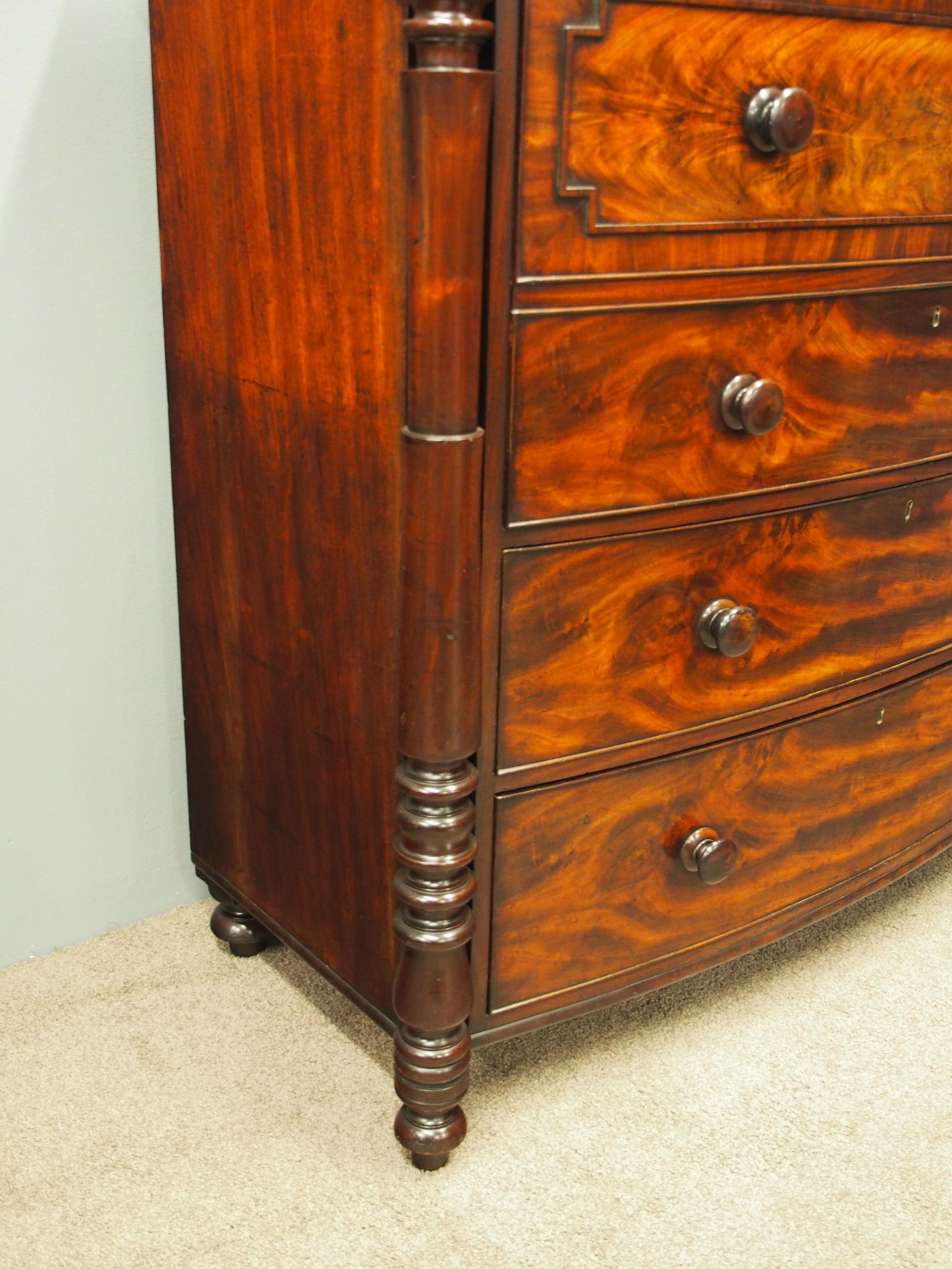 19th Century Scottish William IV Mahogany Bow Front Chest of Drawers For Sale