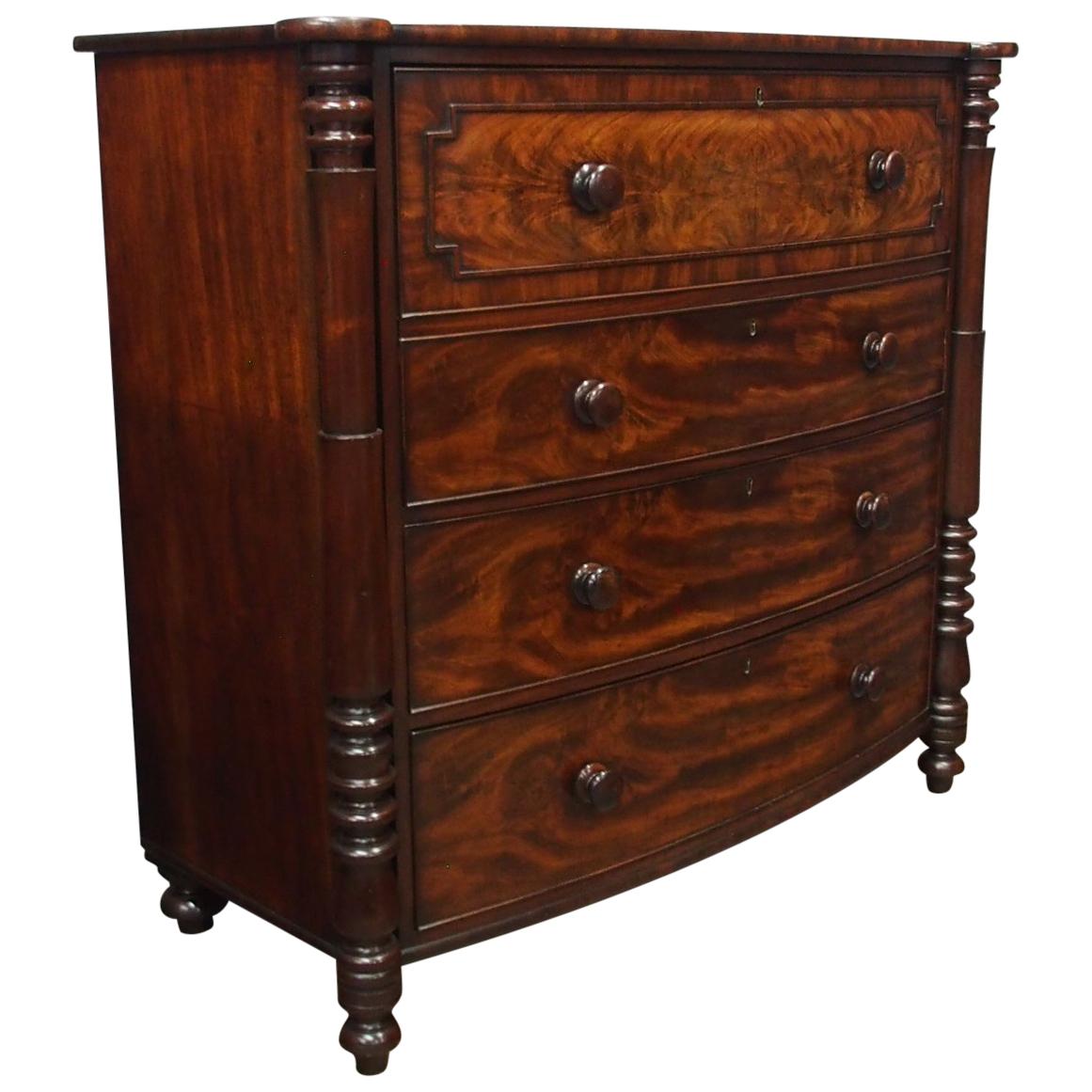 Scottish William IV Mahogany Bow Front Chest of Drawers For Sale