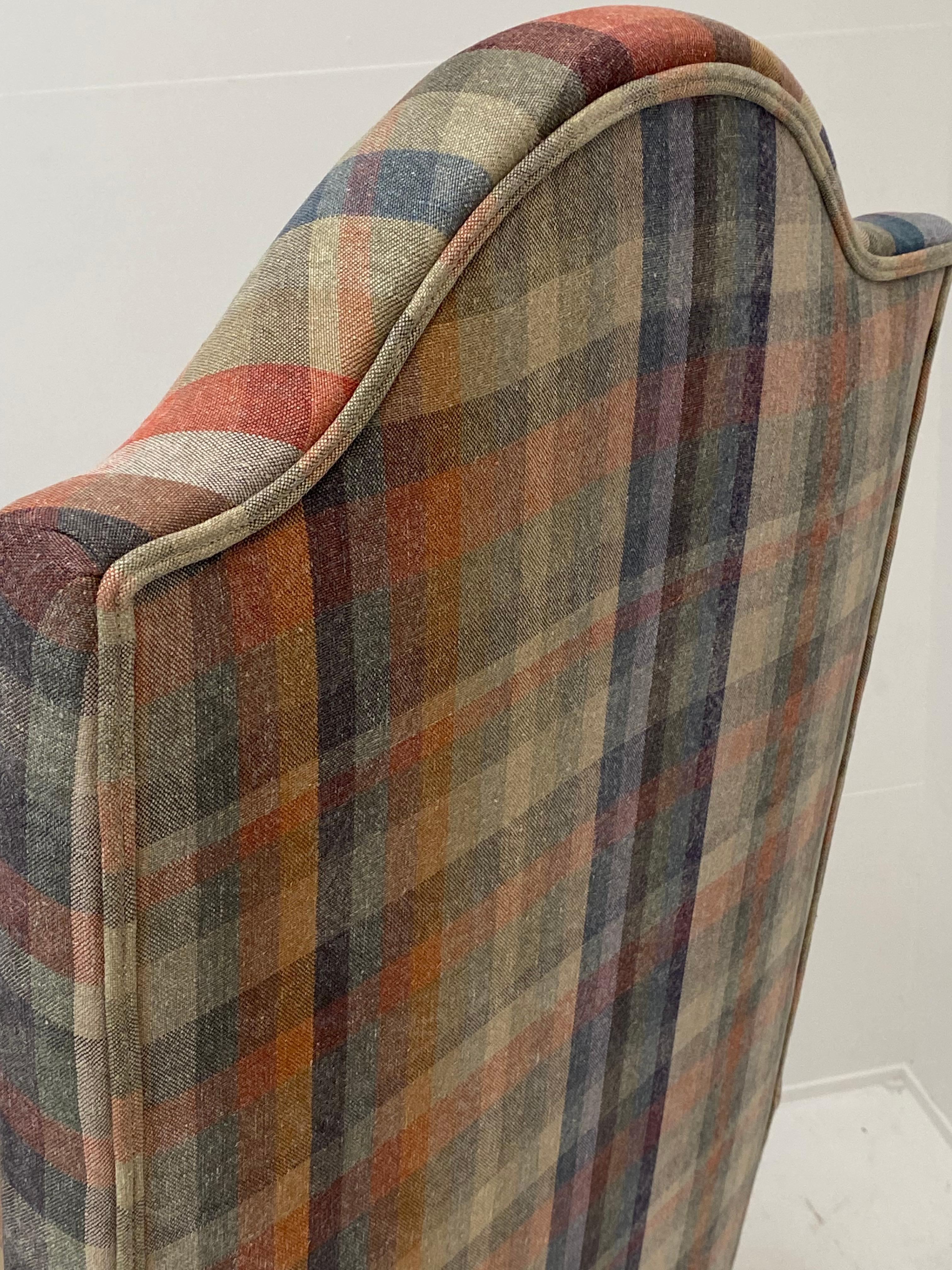 red plaid wingback chair