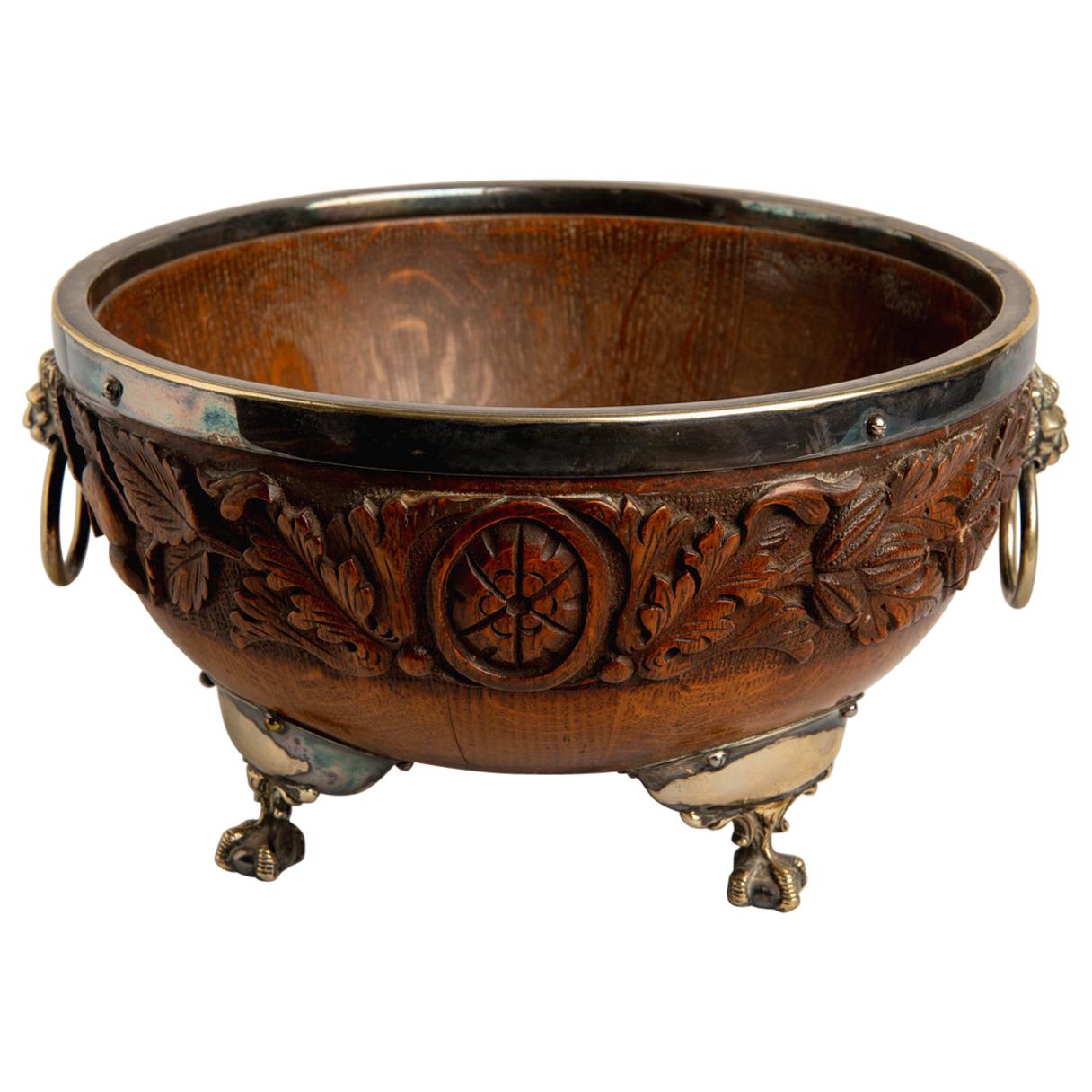 Scottish Wooden and Silver Plated Bowl For Sale
