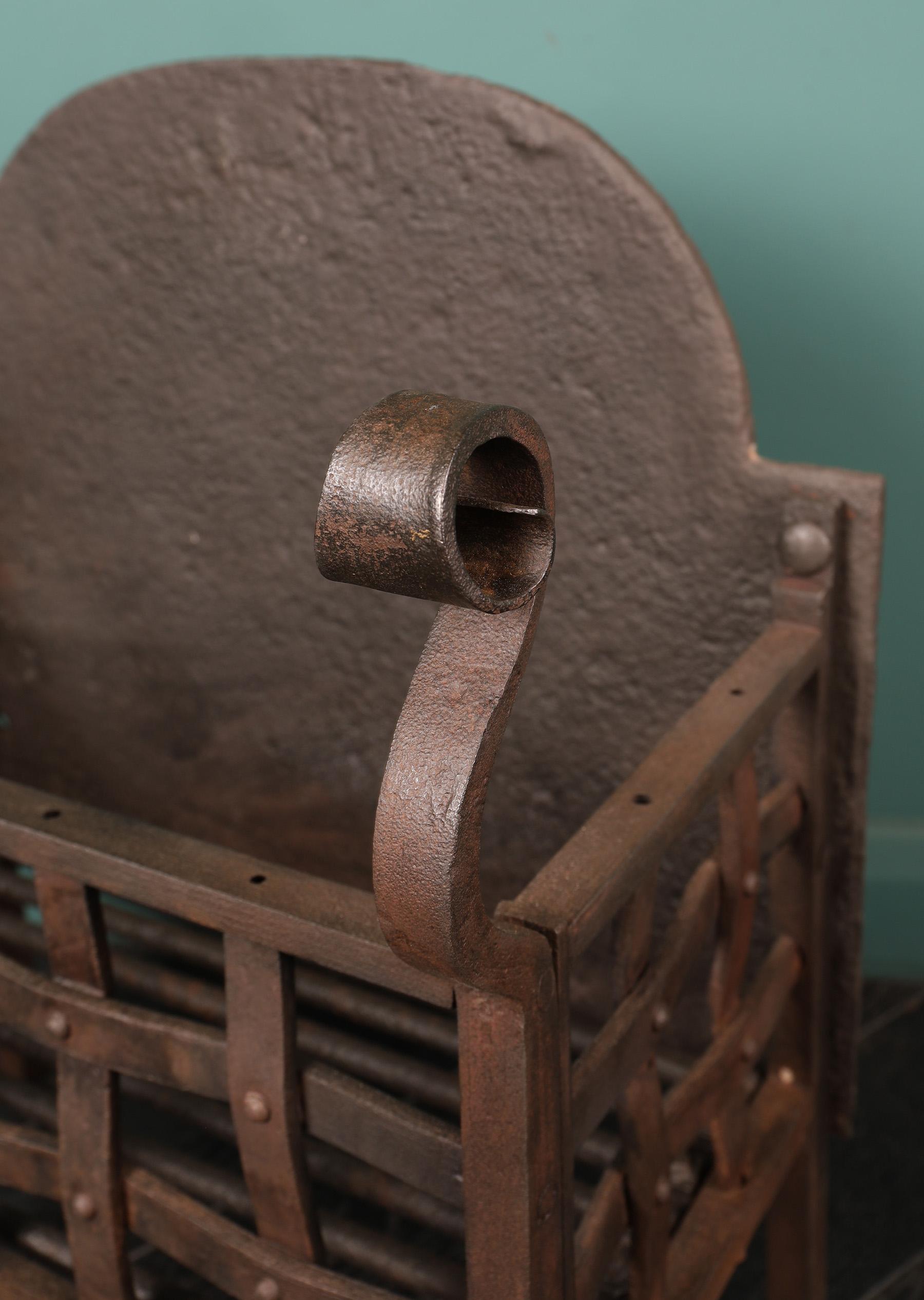 Arts and Crafts Scottish Wrought-Iron Fireplace Grate Basket For Sale