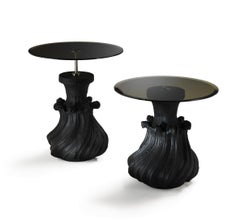 Cocktail Tables SCOUBIDOU con base intagliata e piano a specchio bronzato - nero bruciato