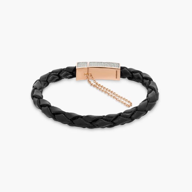 Scoubidou Micro Pave-Armband aus schwarzem Leder, 18 Karat Roségold und Diamanten, Größe S (Einfacher Schliff) im Angebot