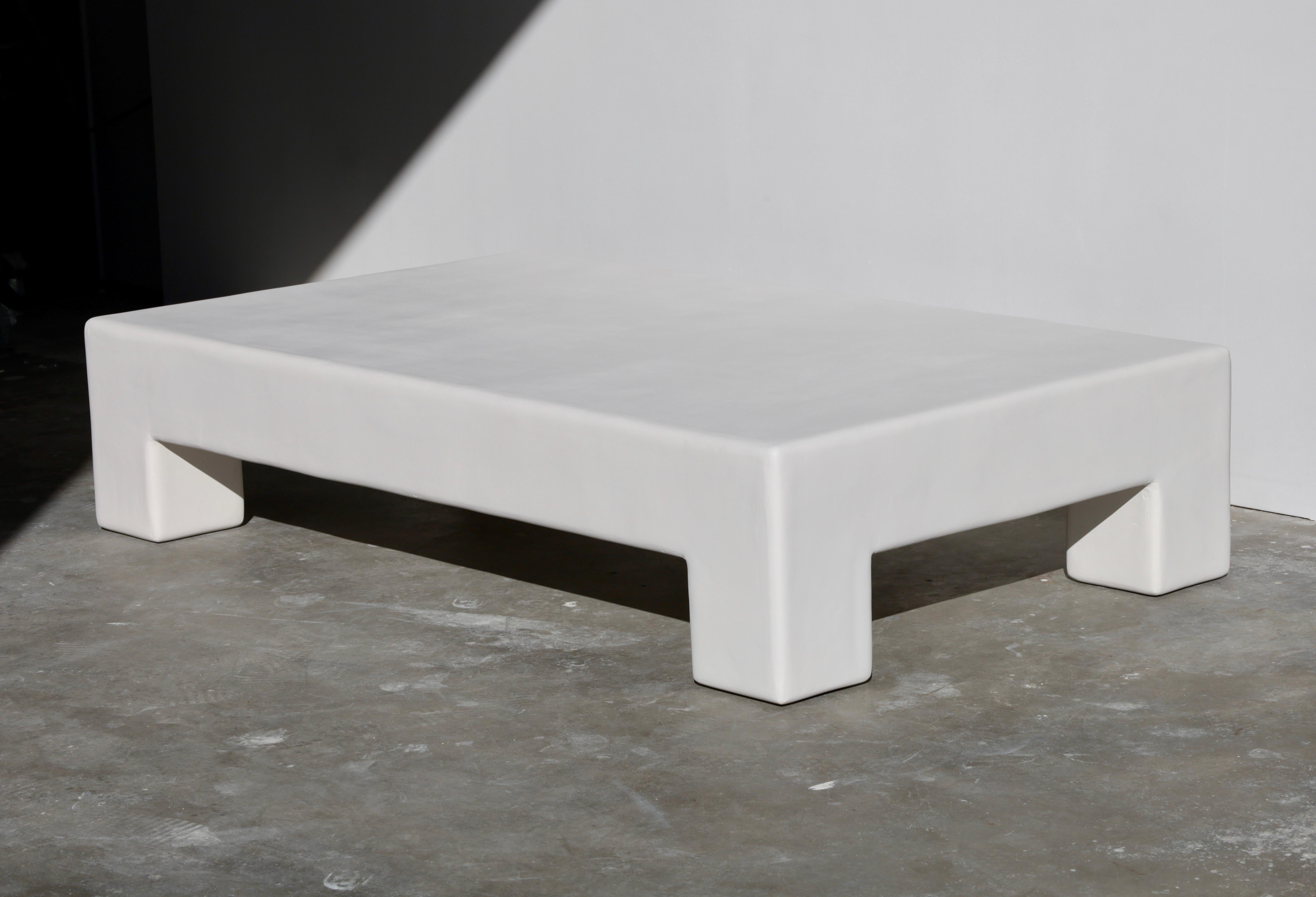 Minimalist scout great white rectangle plaster coffee table in salt by öken house studios For Sale