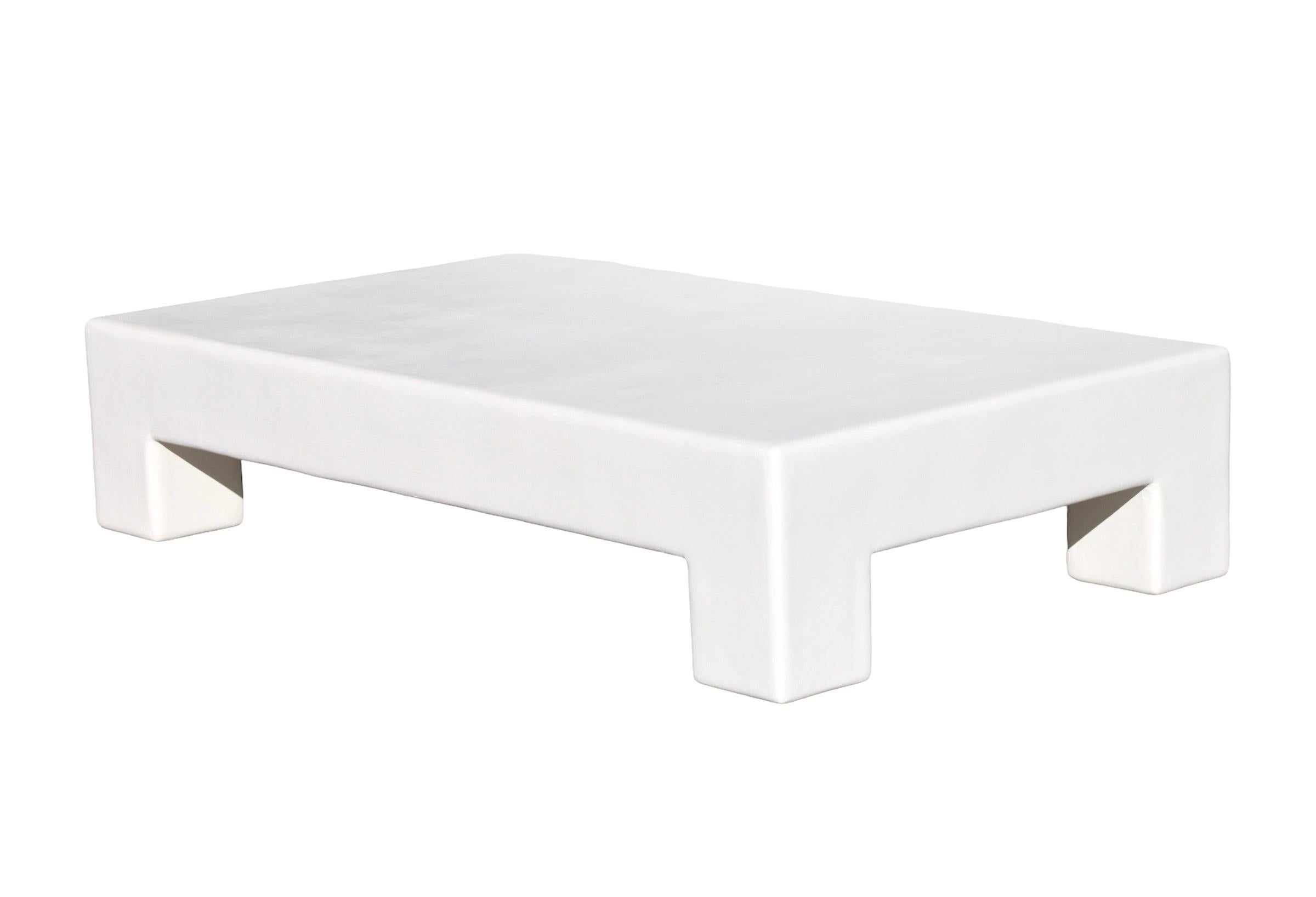 scout great white rectangle plaster coffee table in salt by öken house studios