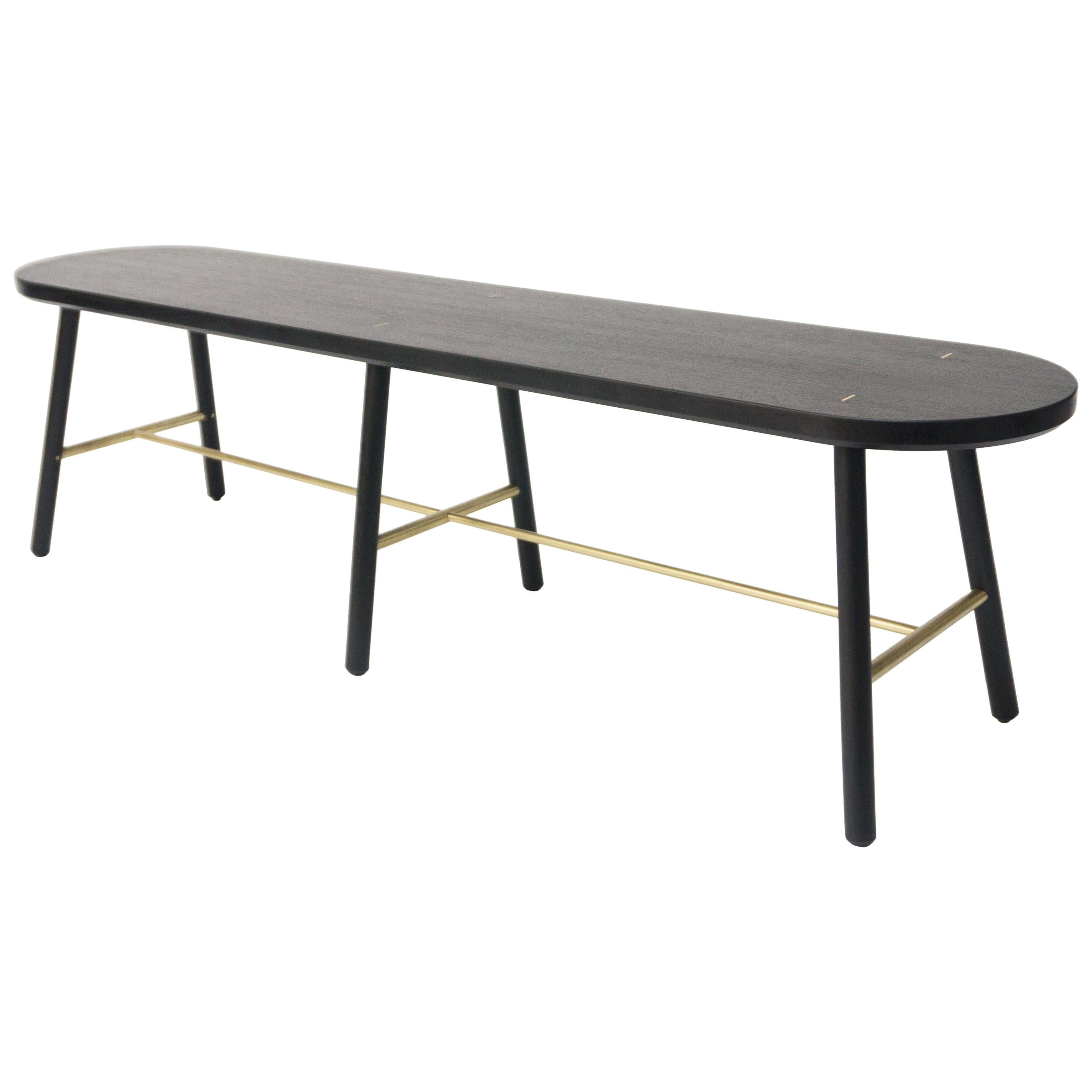 Scout Long Bench in Blackened Oak and Satin Brushed Brass by Steven Bukowski For Sale