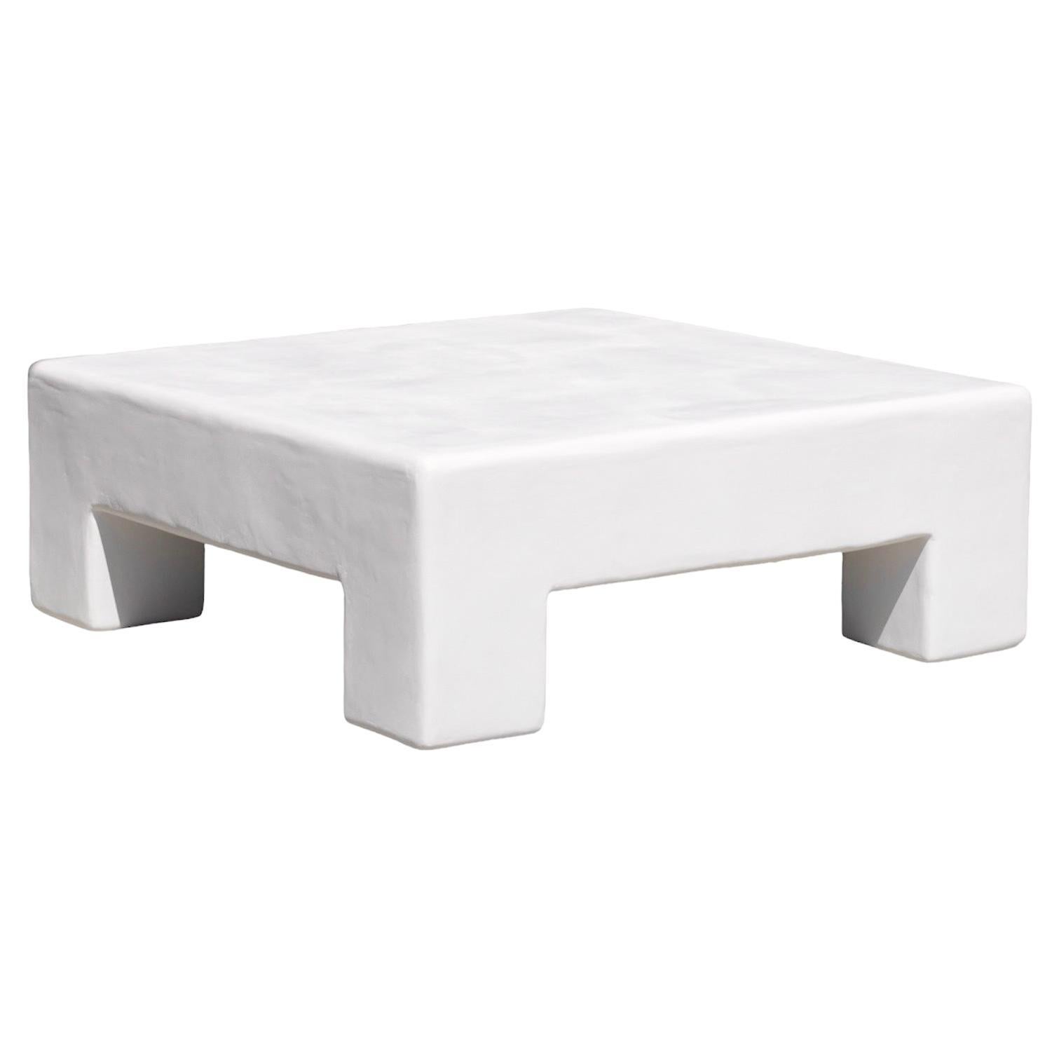 scout minimalist chunky plaster coffee table in salt by öken house studios For Sale