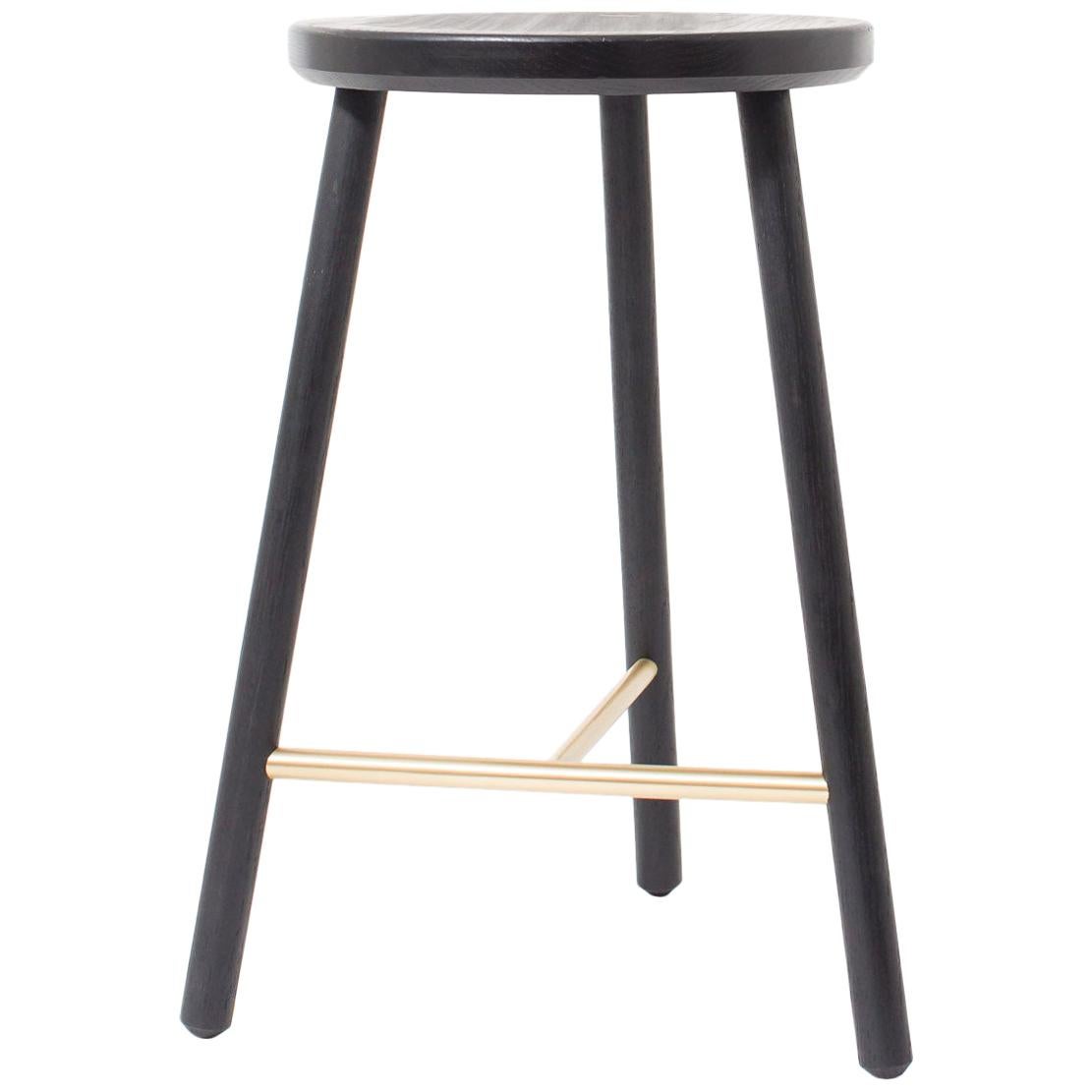 Scout Counter Stool in Blackened Oak and Satin Brushed Brass by Steven Bukowski For Sale