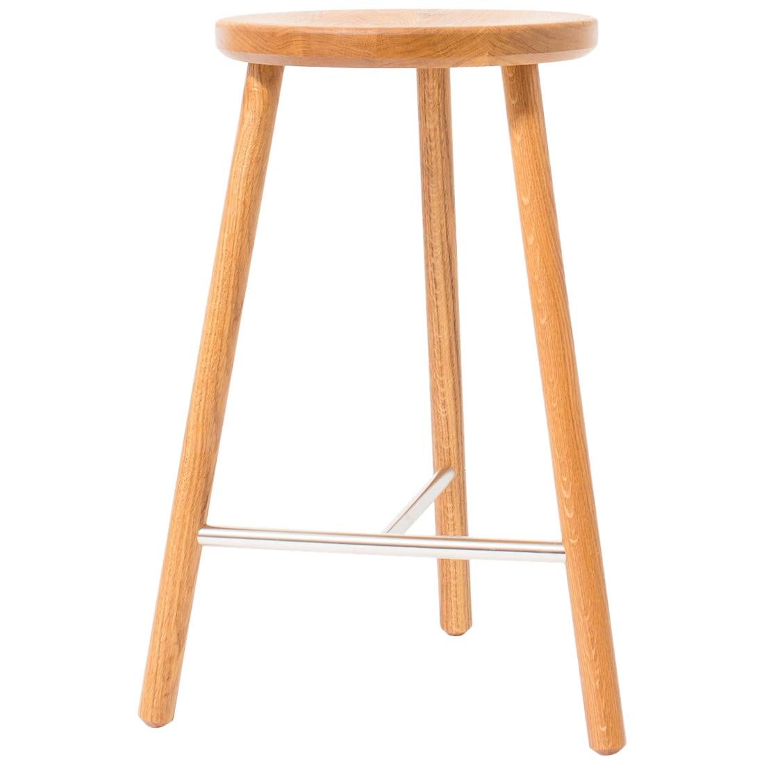 Scout Counter Stool in Oiled White Oak and Satin Nickel by Steven Bukowski For Sale