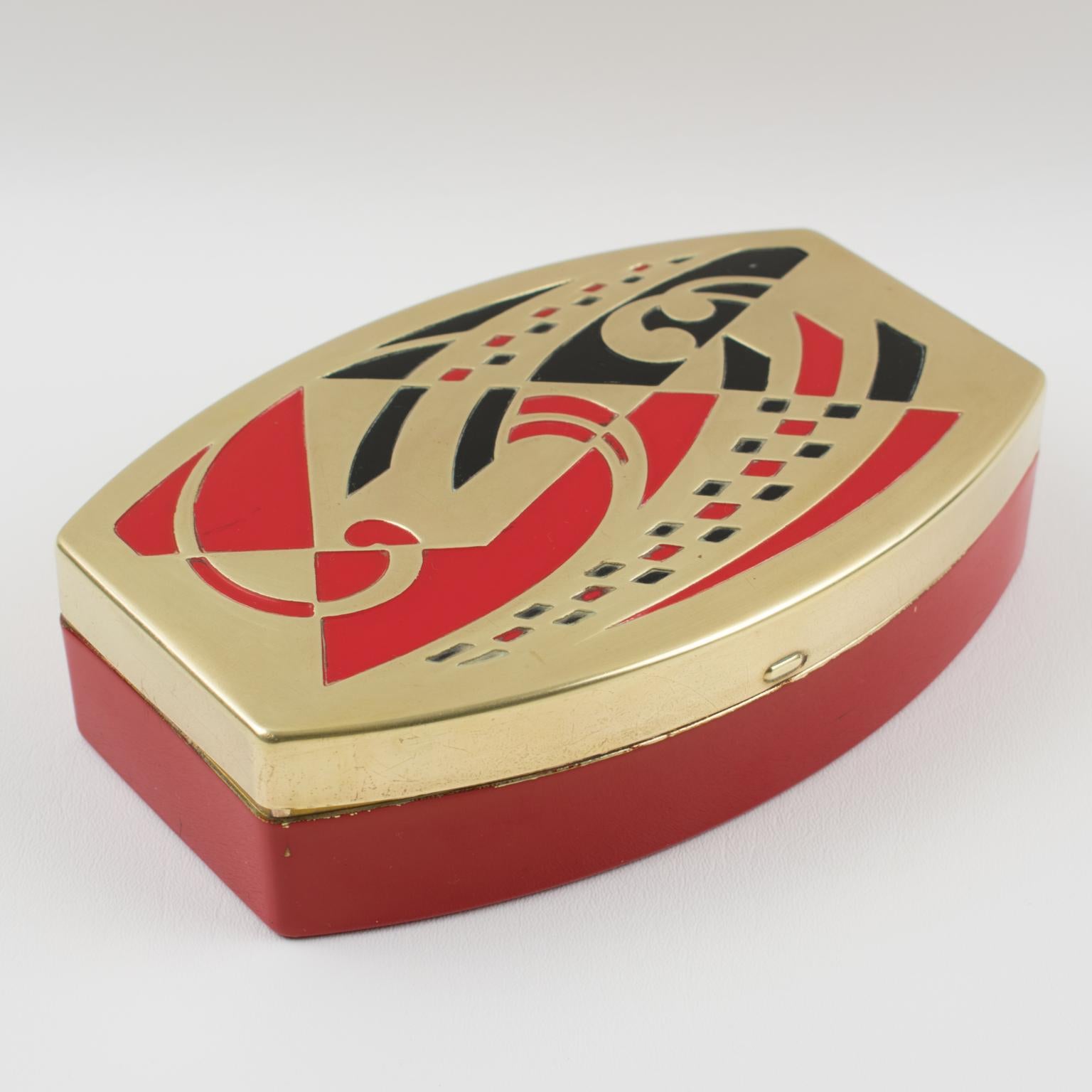 Scovill Art Deco Red Black Gold Embossed Tin Box 4