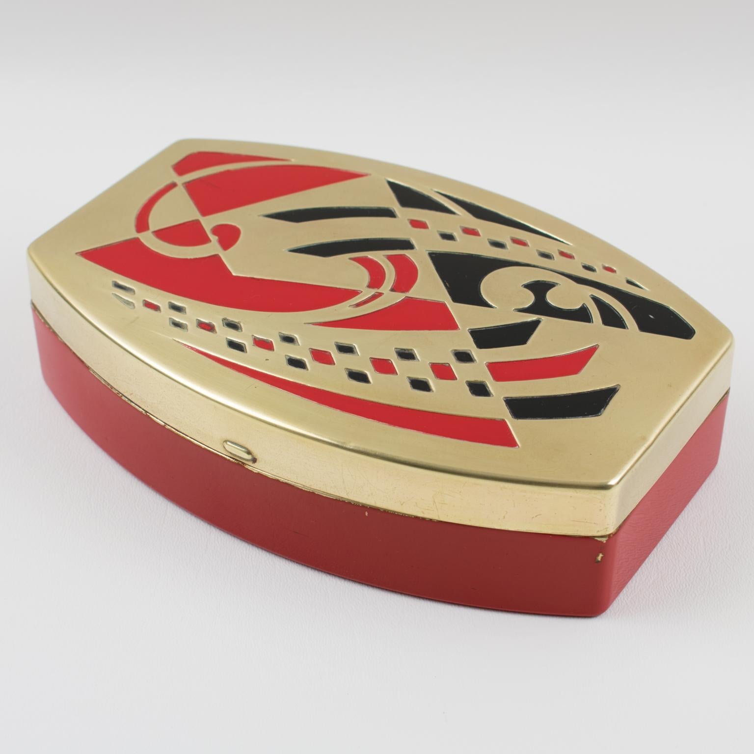 Scovill Art Deco Red Black Gold Embossed Tin Box 5