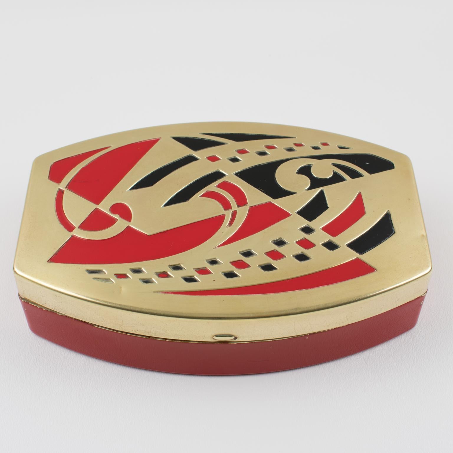 American Scovill Art Deco Red Black Gold Embossed Tin Box