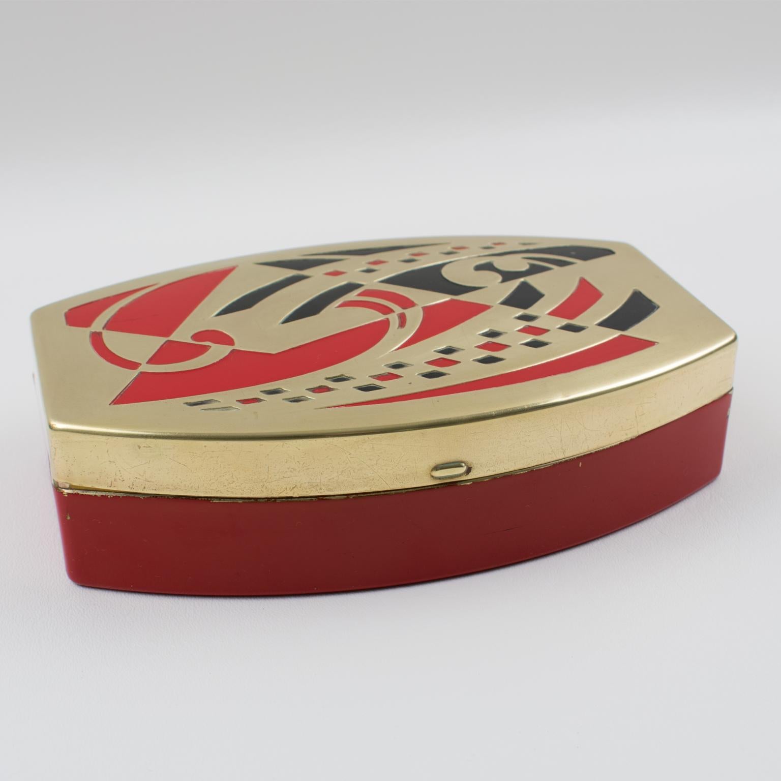 Scovill Art Deco Red Black Gold Embossed Tin Box In Good Condition In Atlanta, GA