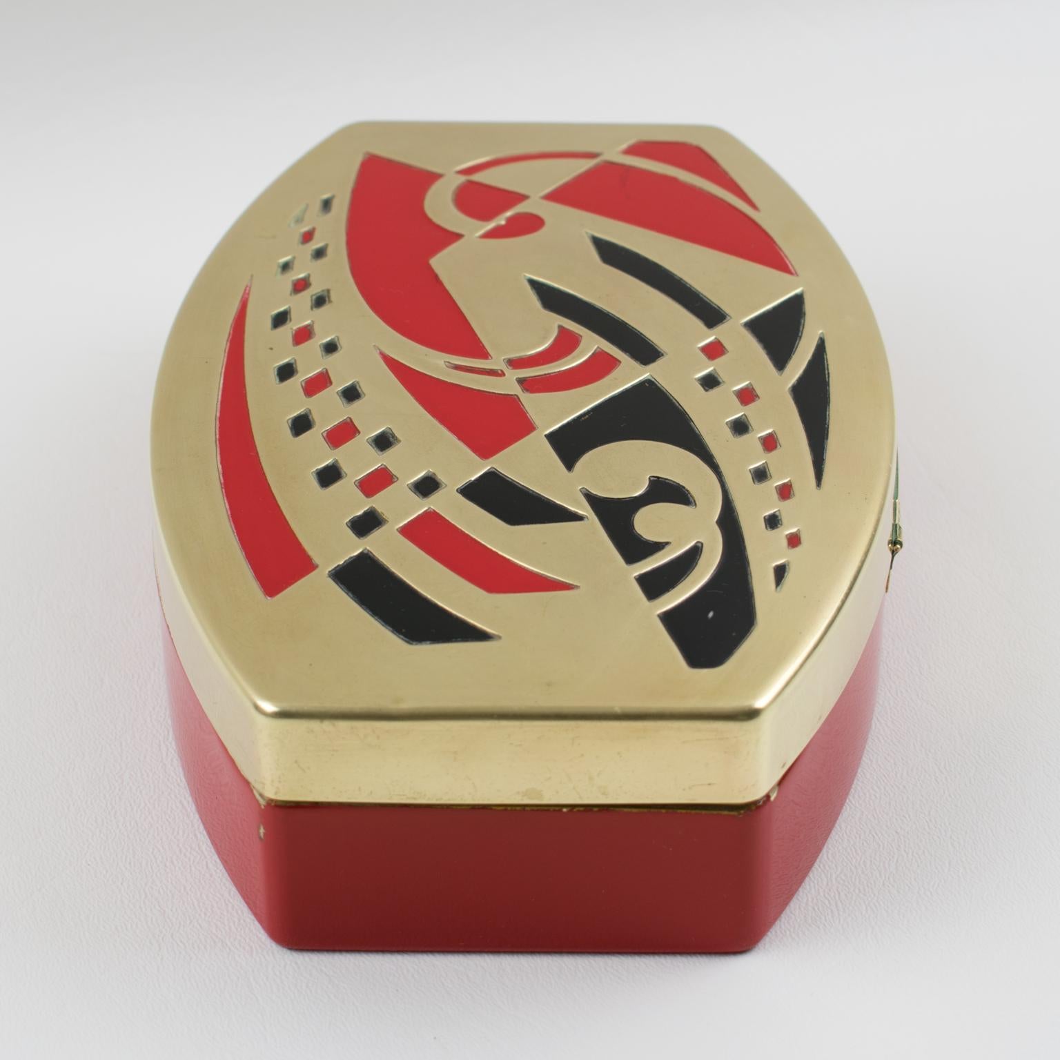 Scovill Art Deco Red Black Gold Embossed Tin Box 2