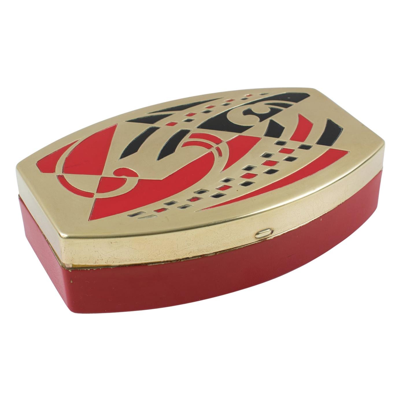 Scovill Art Deco Red Black Gold Embossed Tin Box