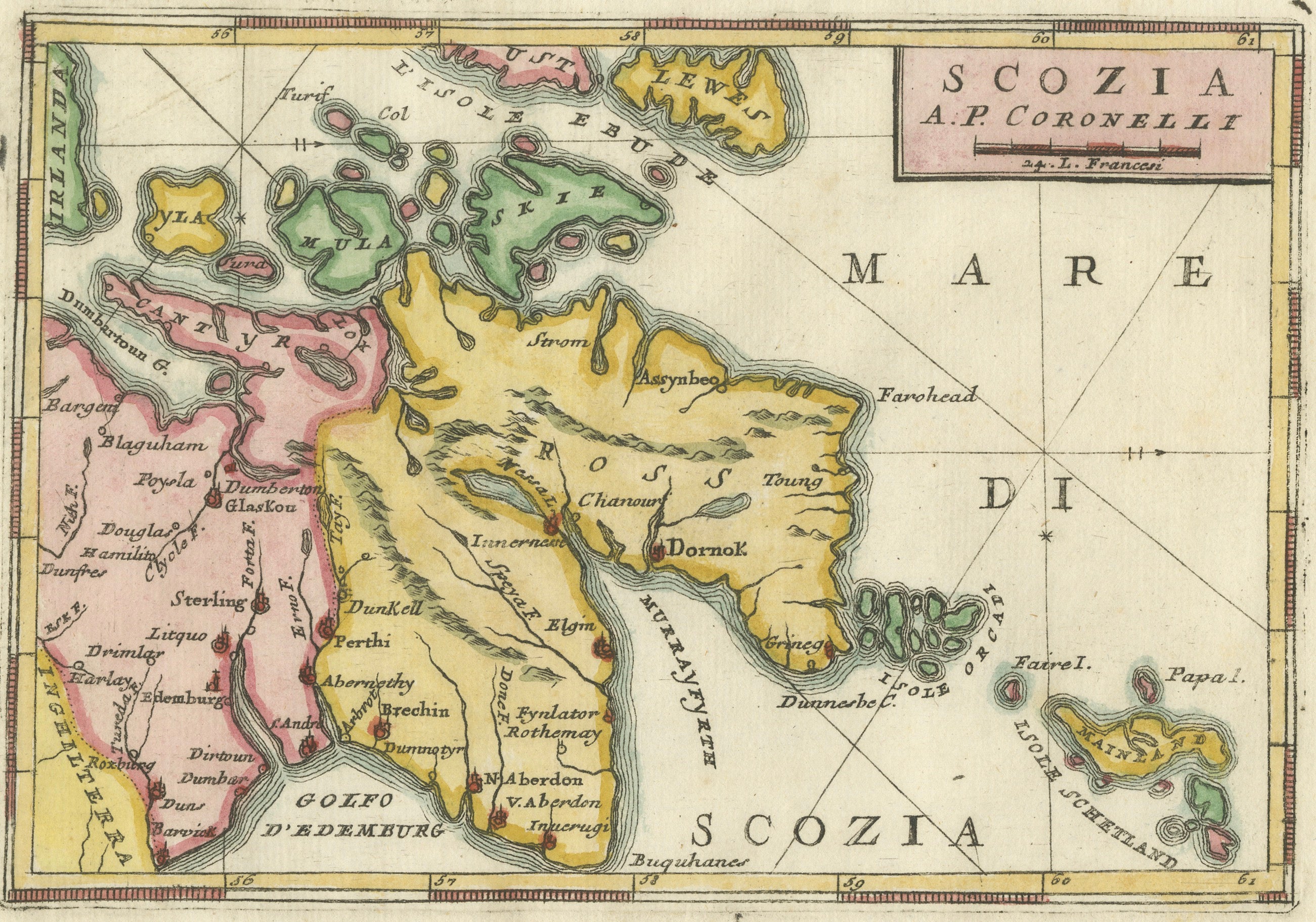 Carte de l'Écosse par Coronelli, c.1690 - 