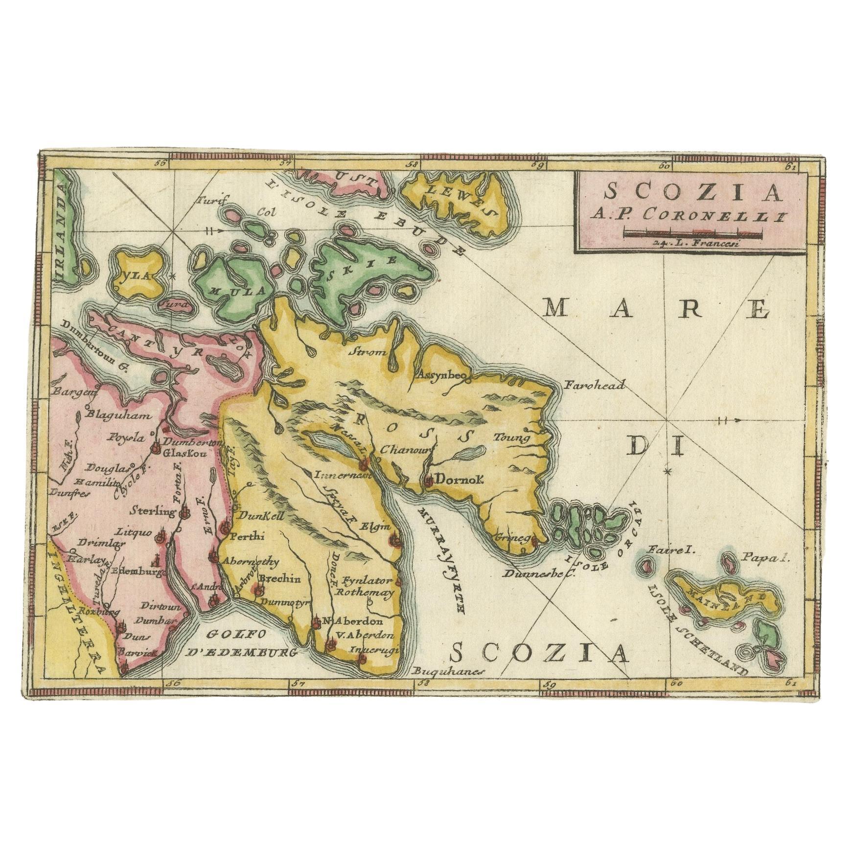 italien Scozia - Carte ancienne de l'Ecosse par Coronelli, vers 1690 en vente