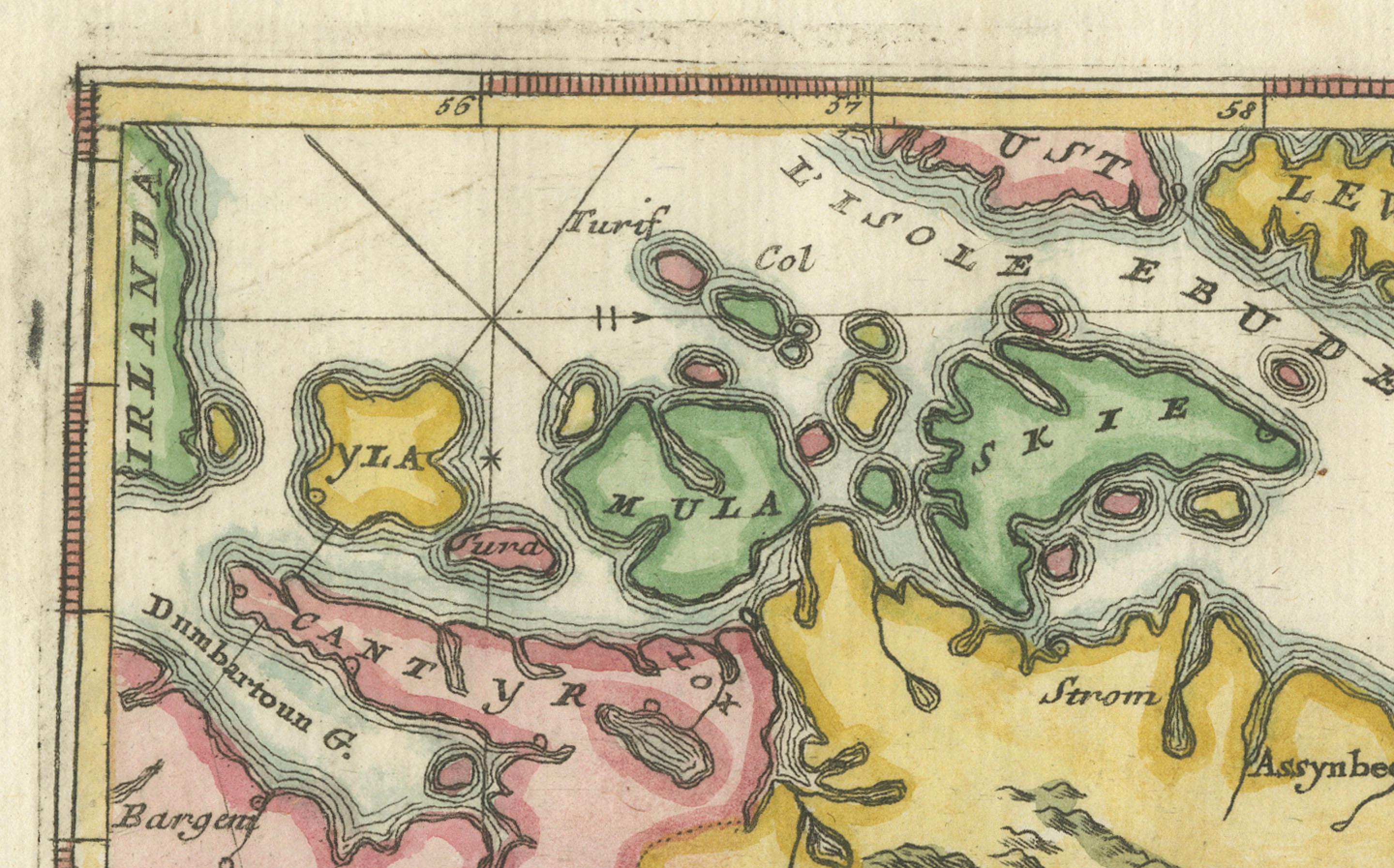 17ème siècle Scozia - Carte ancienne de l'Ecosse par Coronelli, vers 1690 en vente