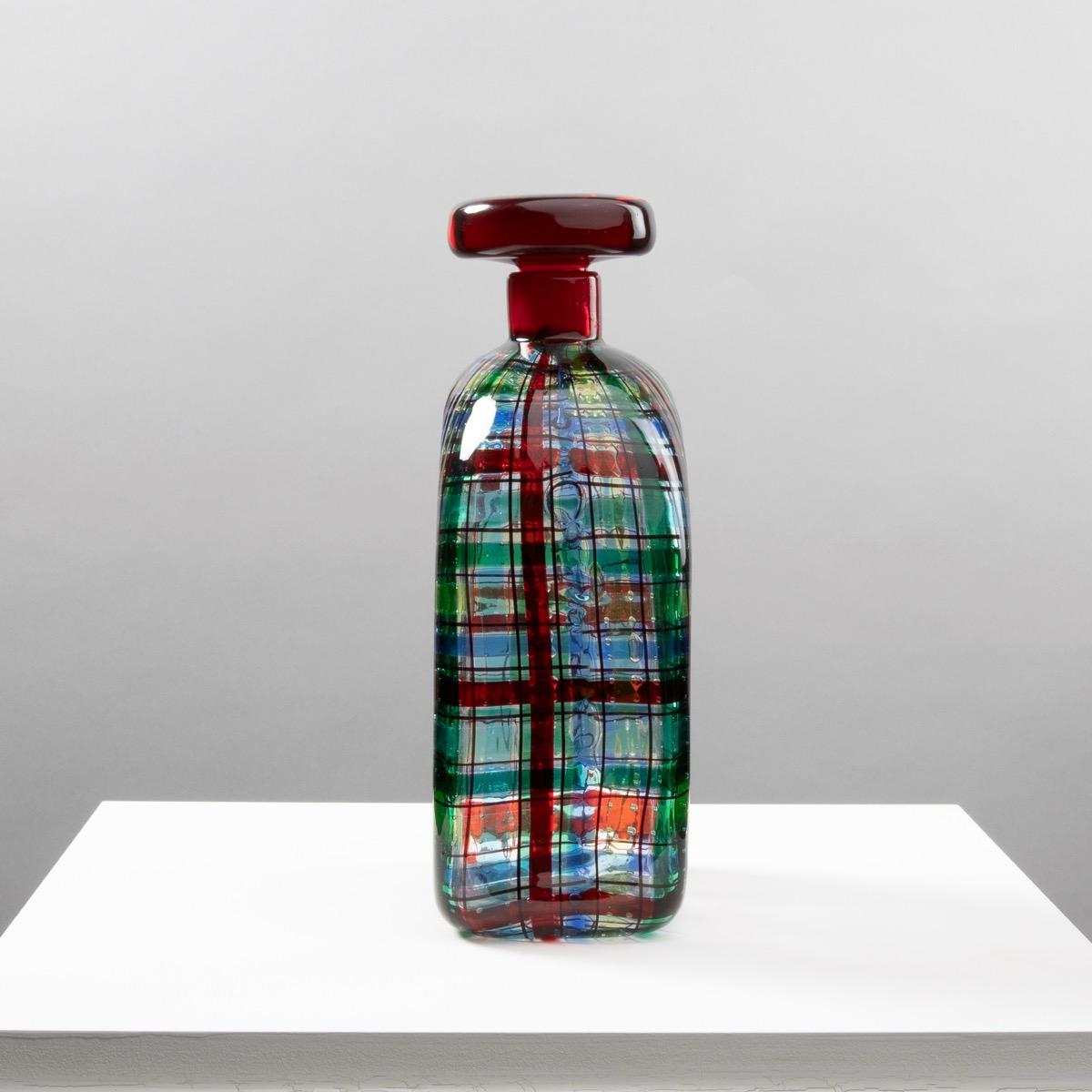 Mid-Century Modern Scozzese 'or Tartan' Bottle with Stopper by Ercole Barovier, Barovier e Toso For Sale