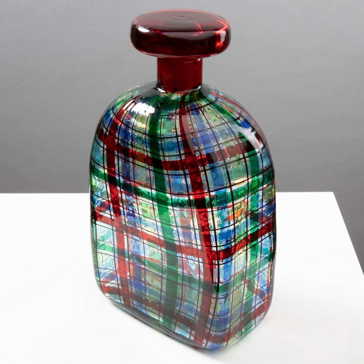 Scozzese- oder Tartan-Flasche mit Stopper von Ercole Barovier, Barovier e Toso im Zustand „Gut“ im Angebot in Brussels, BE